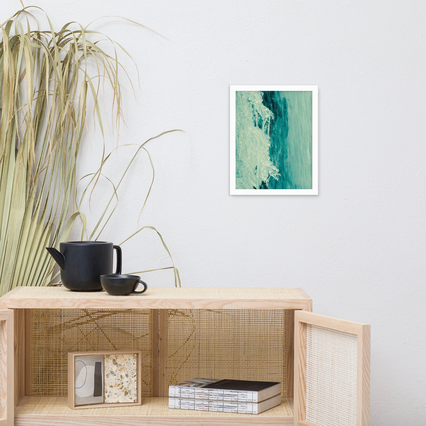 Ice and Falls Nature Photo Framed Wall Art Print