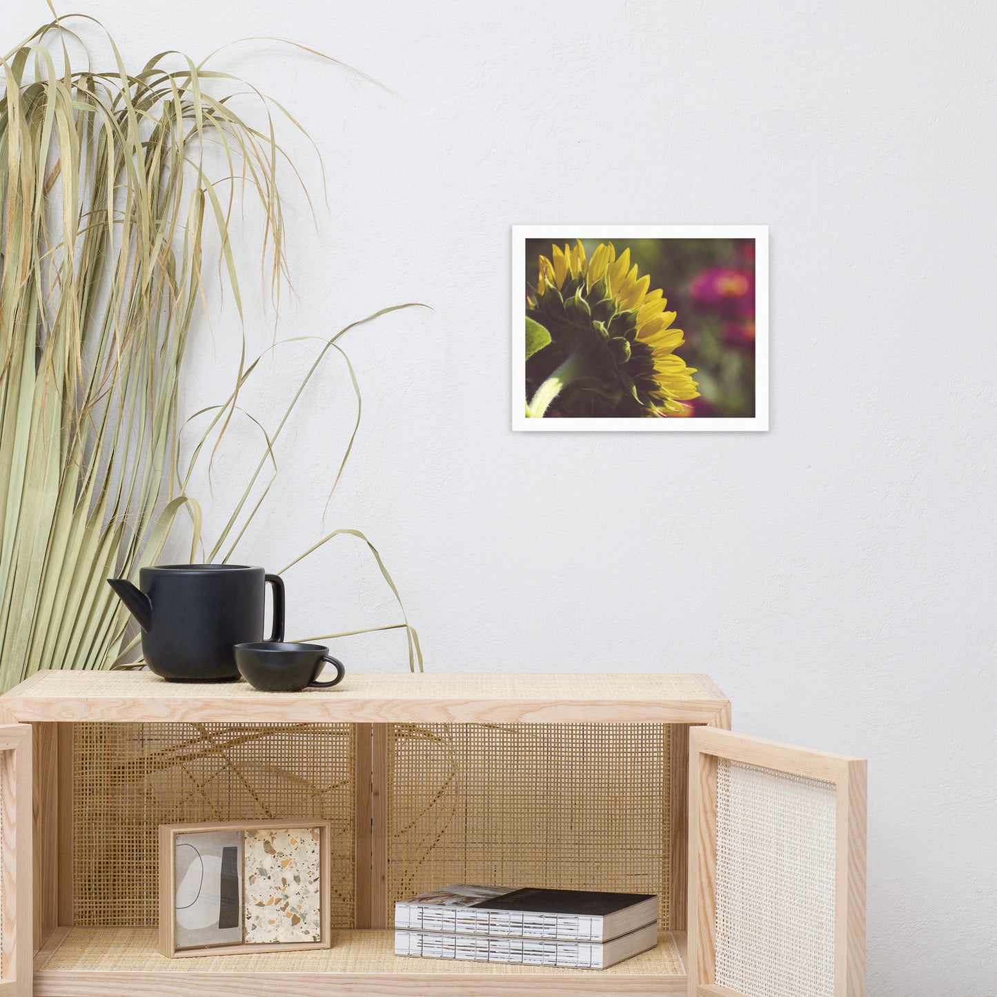 Dramatic Backside of Sunflower Grain Floral Photo Framed Wall Art Print