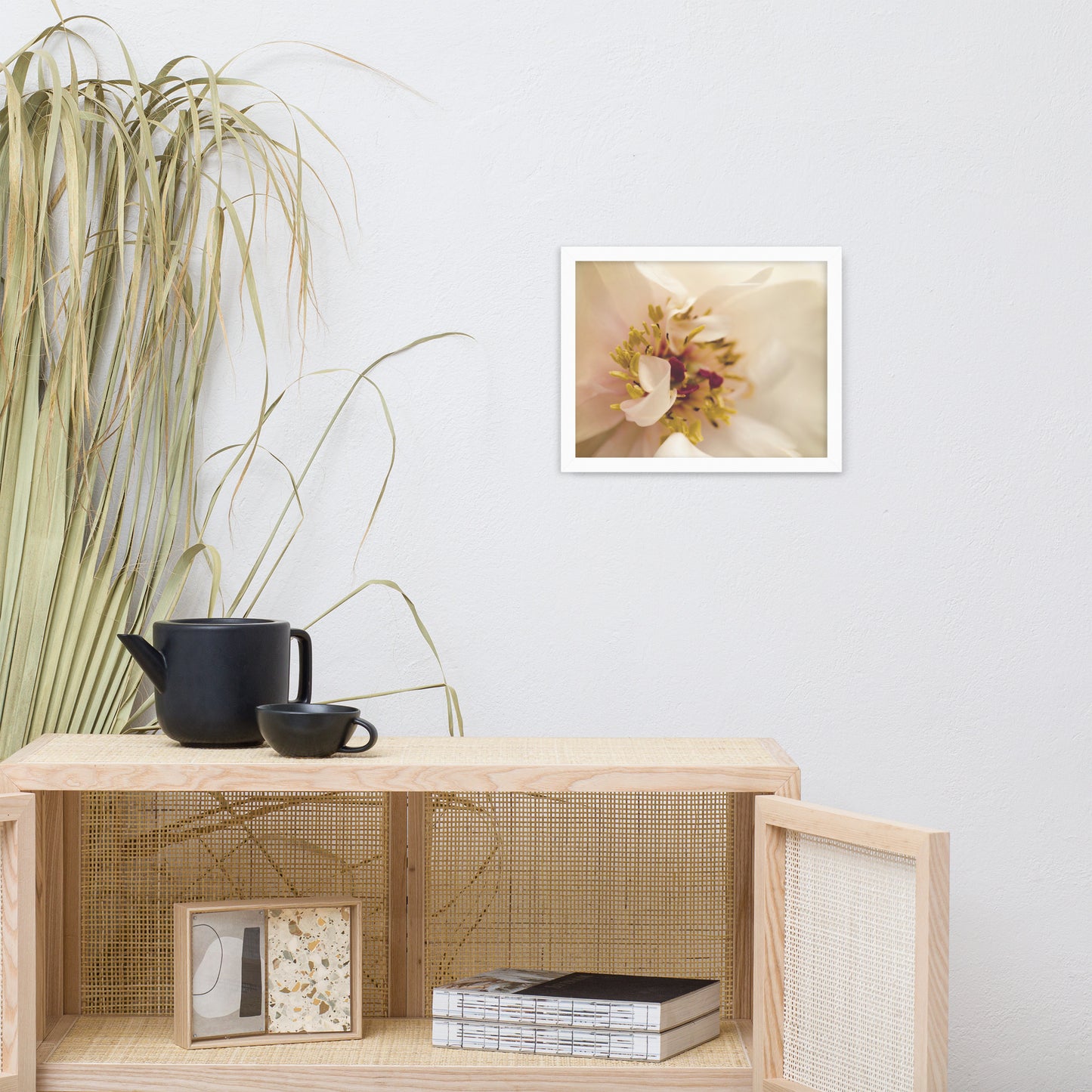 Eye of Peony Moody Midnight Floral Nature Photo Framed Wall Art Print