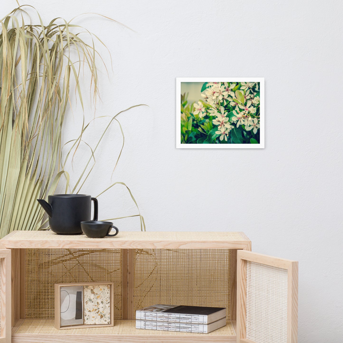 Indian Hawthorn Shrub in Bloom Colorized Floral Nature Photo Framed Wall Art Print