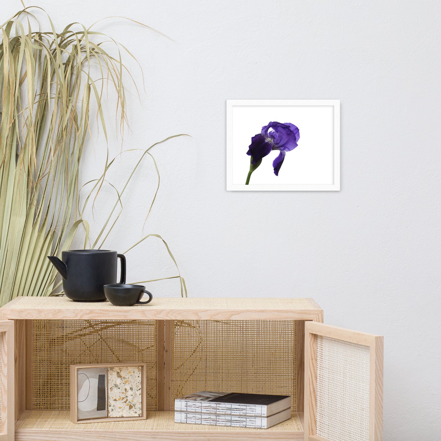 Iris on White Floral Nature Photo Framed Wall Art Print