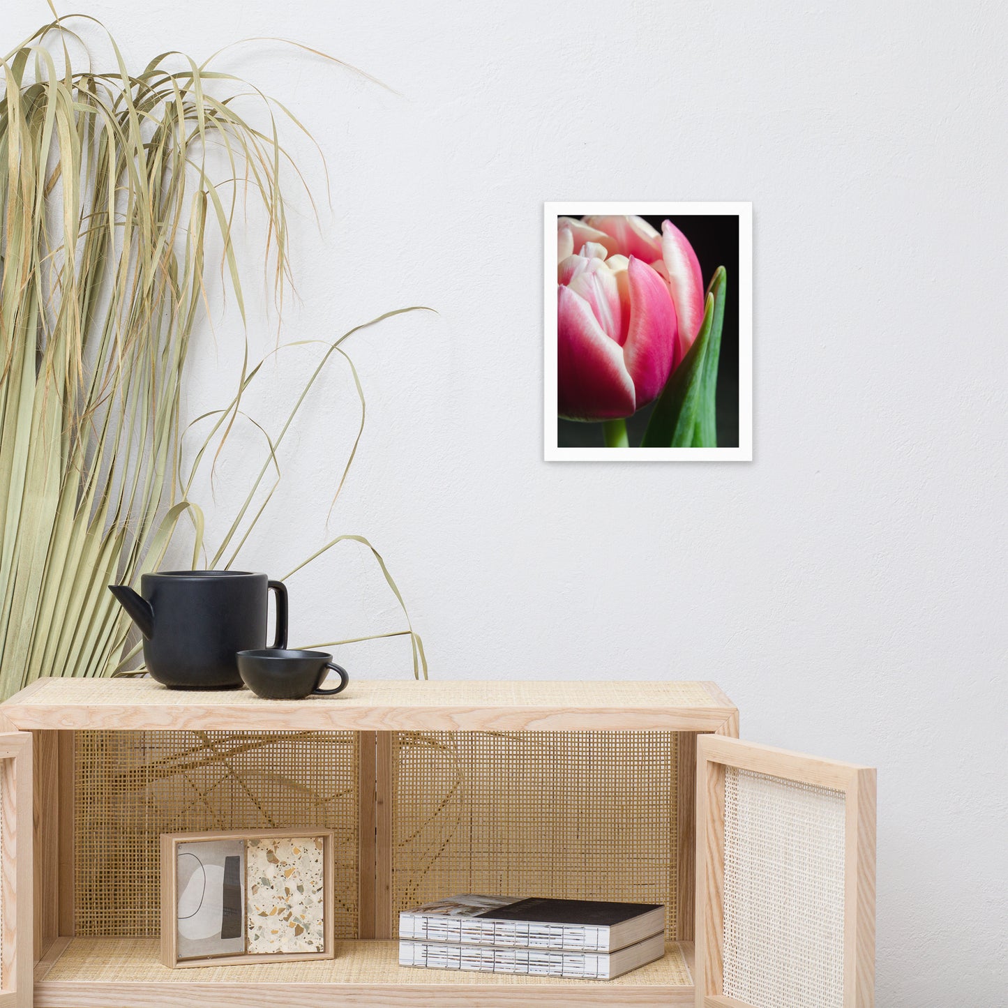 Pink and White Tulip Floral Nature Photo Framed Wall Art Print