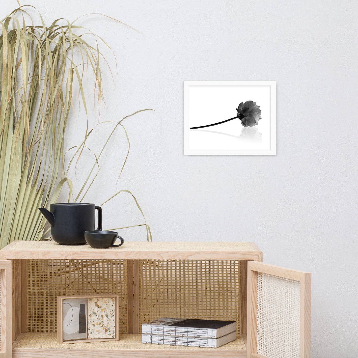 Resting Lotus Flower Black and White Effect Framed Photo Paper Poster