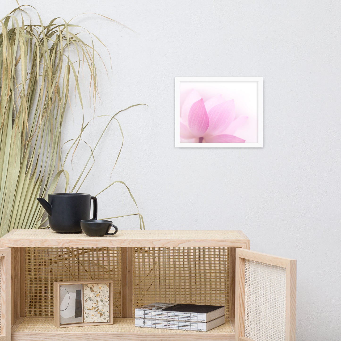 Peaceful Close-up Pink Lotus Petal Floral Framed Nature Photo Paper Poster