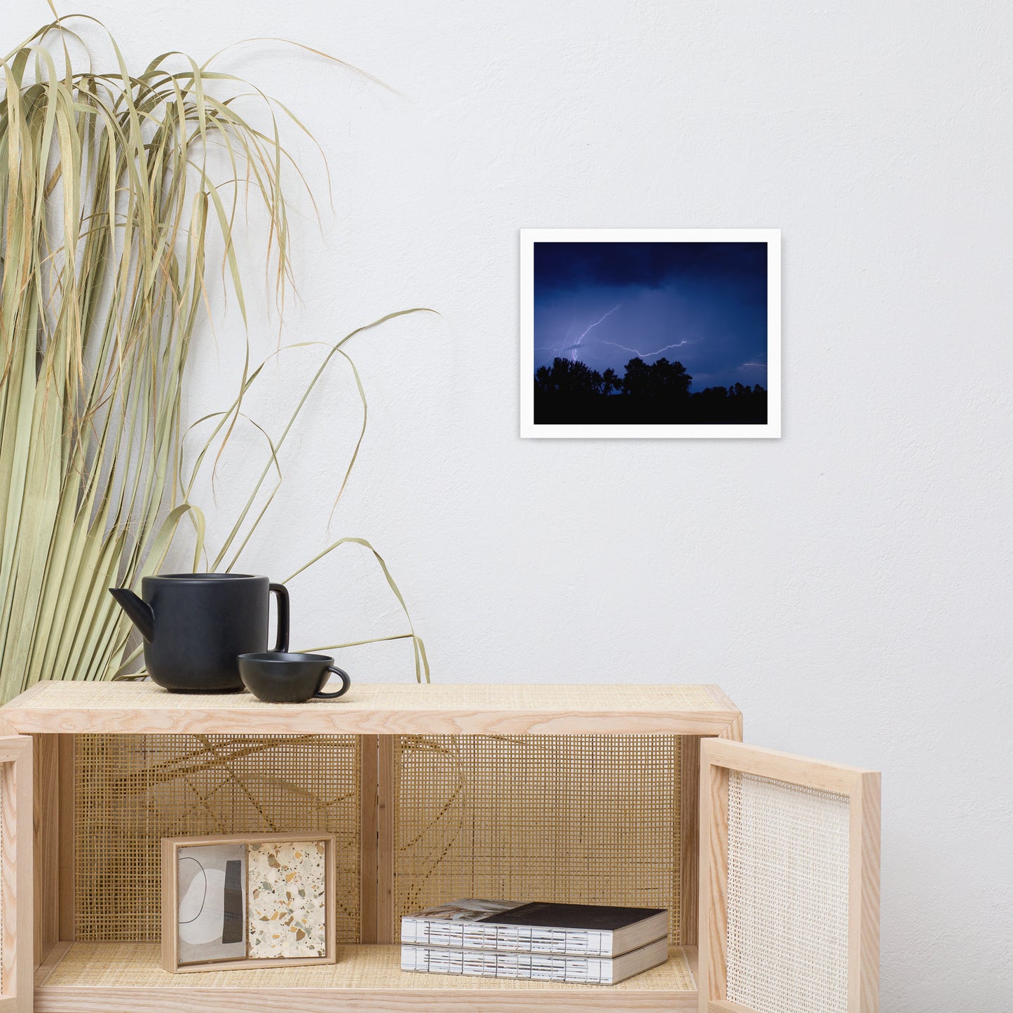 Lightning Over The Valley Urban Landscape Photo Framed Wall Art Print