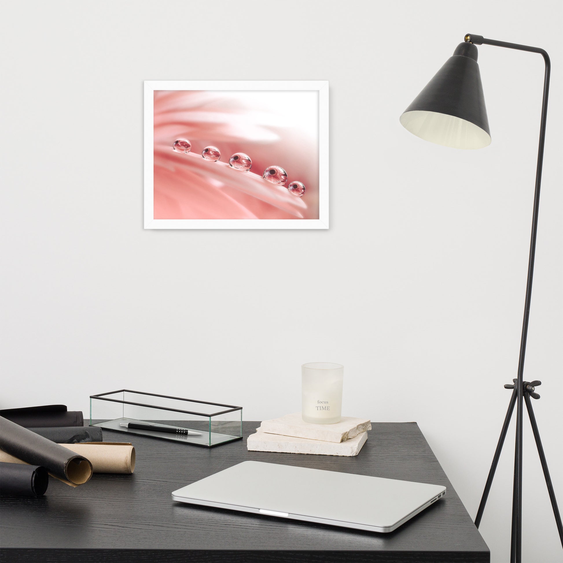 Photography Art: Dew Drops on Gerbera Daisy Petals Floral Botanical Photograph Shabby Chic - Vintage Framed Wall Art Print