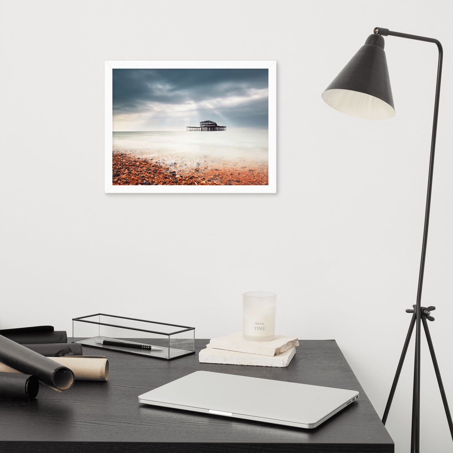 Framed Beach Art: Abandoned West Pier Vintage Gentle Touch Effect - Coastal / Beach / Seascape / Nature / Landscape Photo Framed Wall Art Print - Wall Decor - Artwork