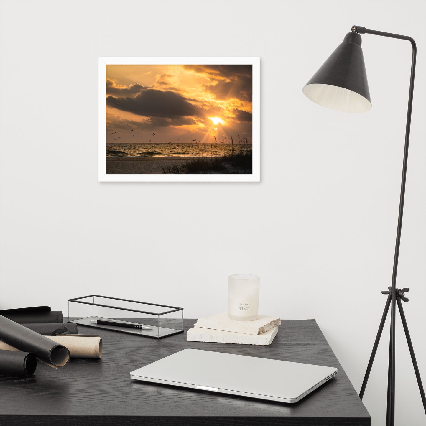 Wall Art For Women'S Office: Anna Maria Island Cloudy Beach Sunset 1 - Coastal / Beach / Seascape / Nature / Landscape Photo Framed Wall Art Print - Artwork