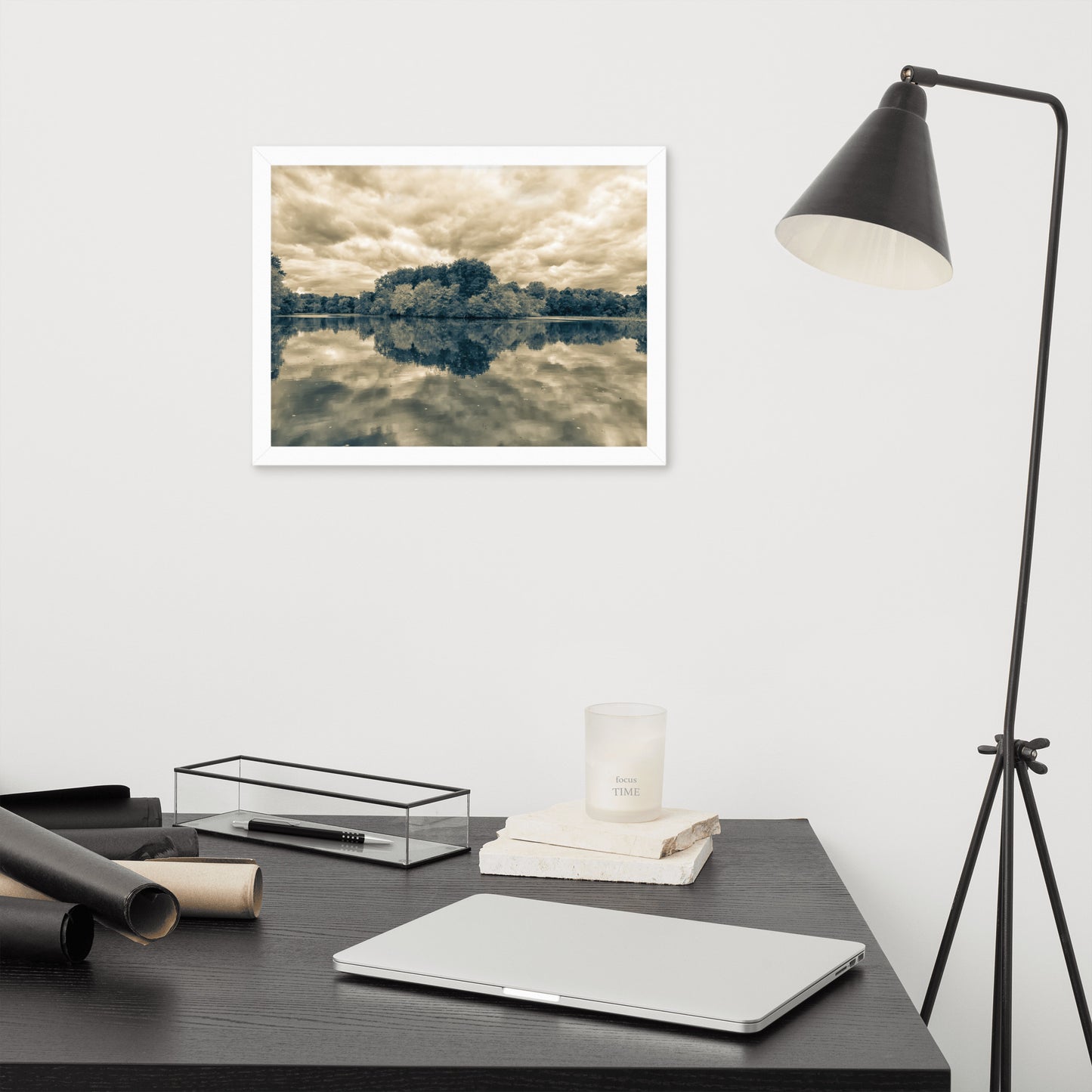 Wall Decor In Office: Autumn Reflections Sepia - Rural / Rustic / Botanical / Farmhouse Style Landscape / Nature Photograph Framed Print - Wall Decor - Artwork