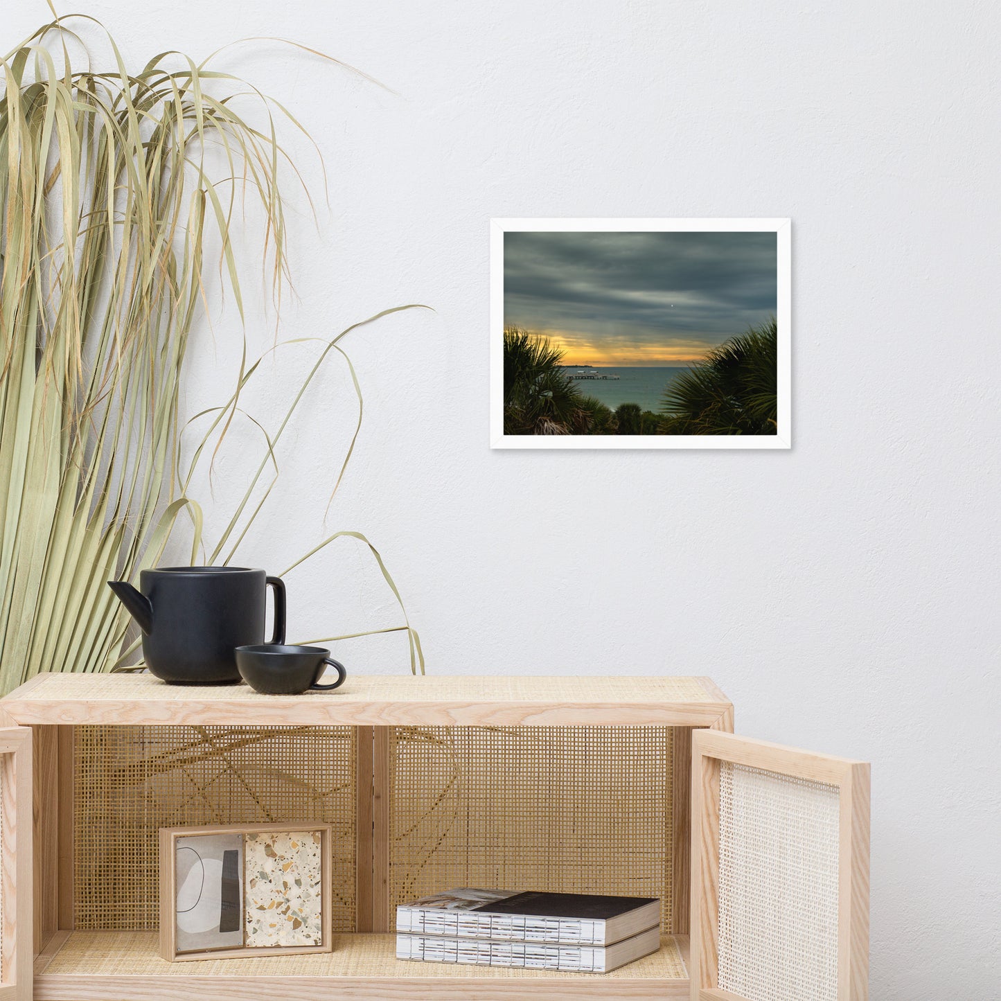 Cloudy Rainy Sunset De Soto Beach Framed Photo Paper Wall Art Prints