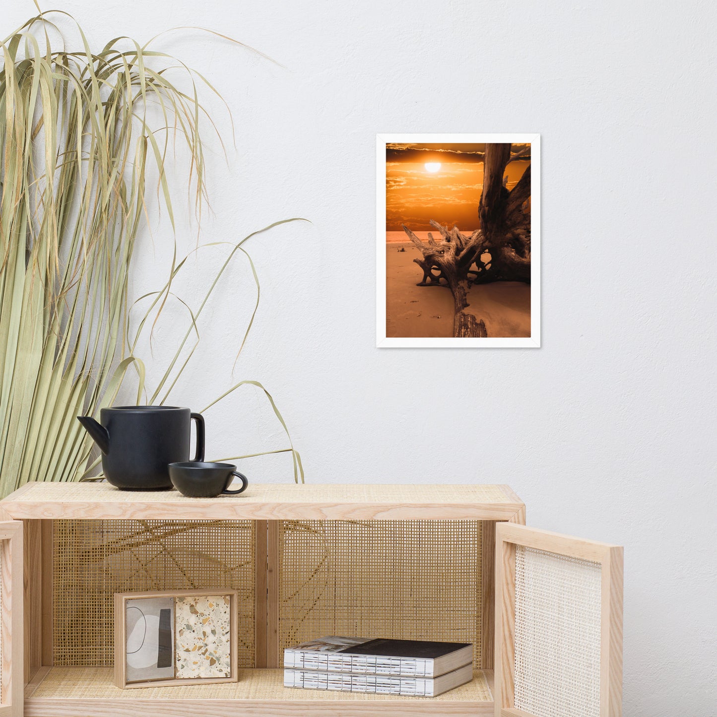 Dried Tree Roots and Sunrise Boneyard Beach Jacksonville Florida 2 Rustic Coastal Landscape Photo Framed Wall Art Print