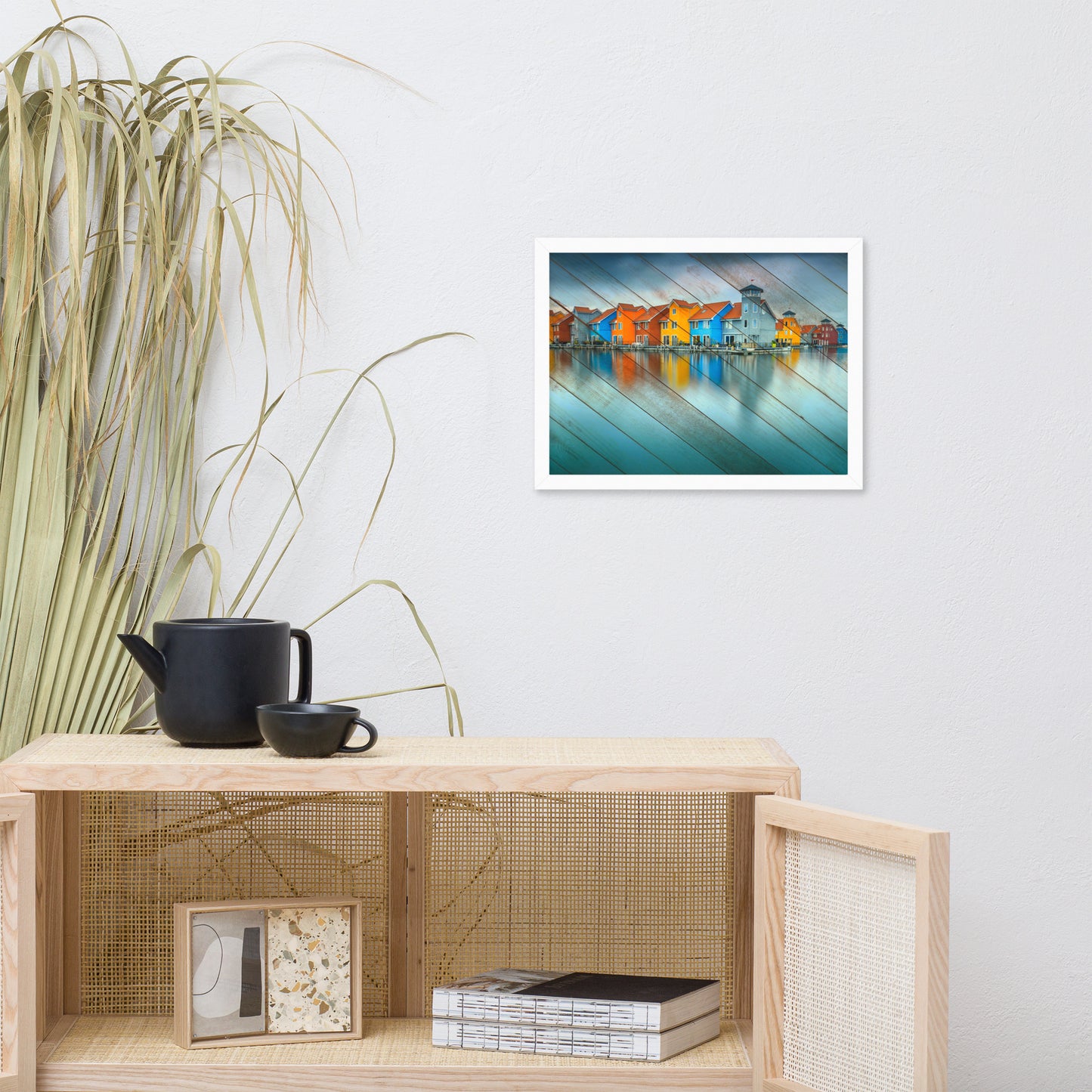 Faux Wood Blue Morning at Waters Edge Framed Photo Paper Wall Art Prints