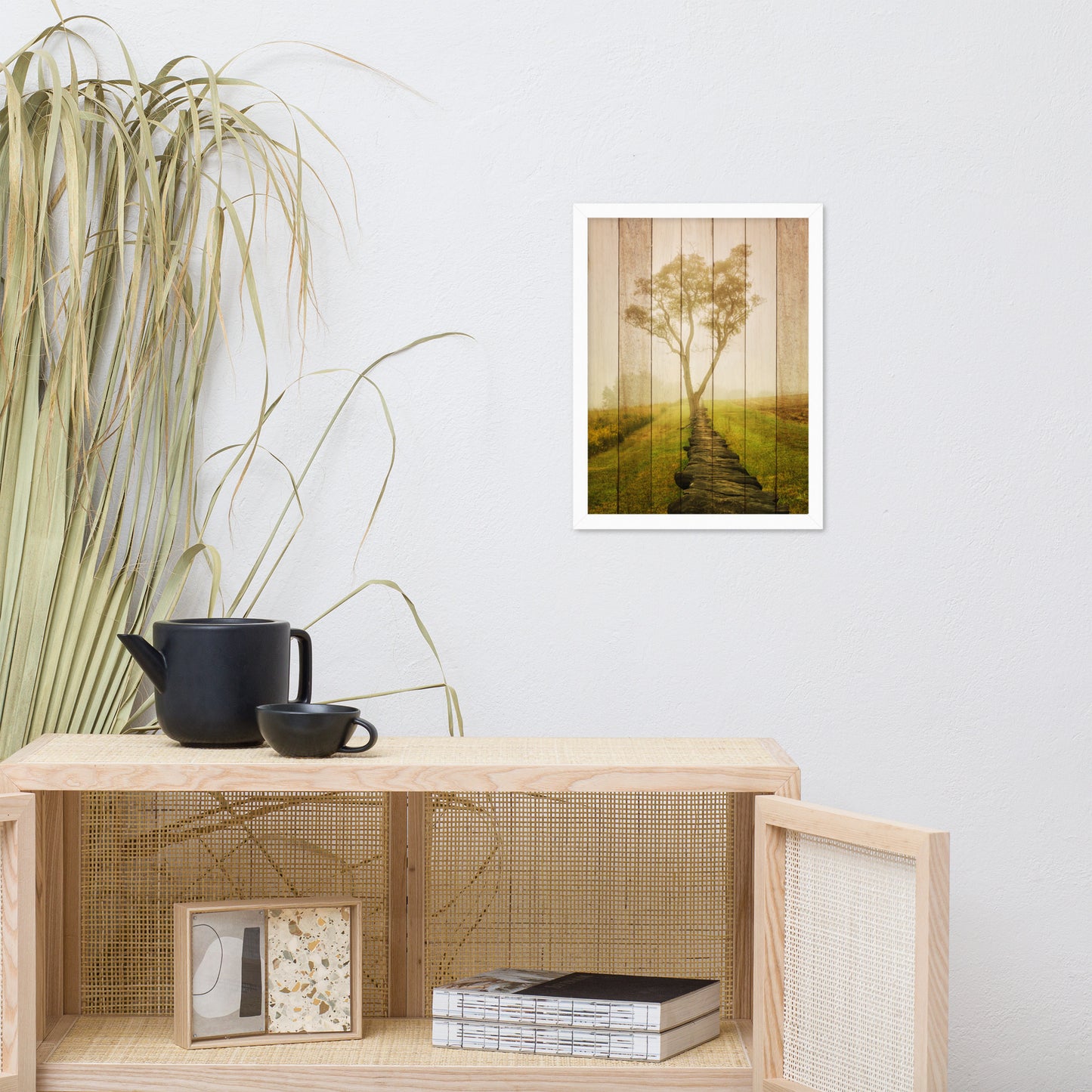 Faux Wood Calming Morning Landscape Framed Photo Wall Art Prints