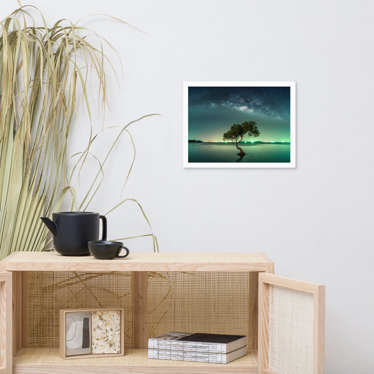 Glowing Milky Way Galaxy with Tree Framed Wall Art Prints