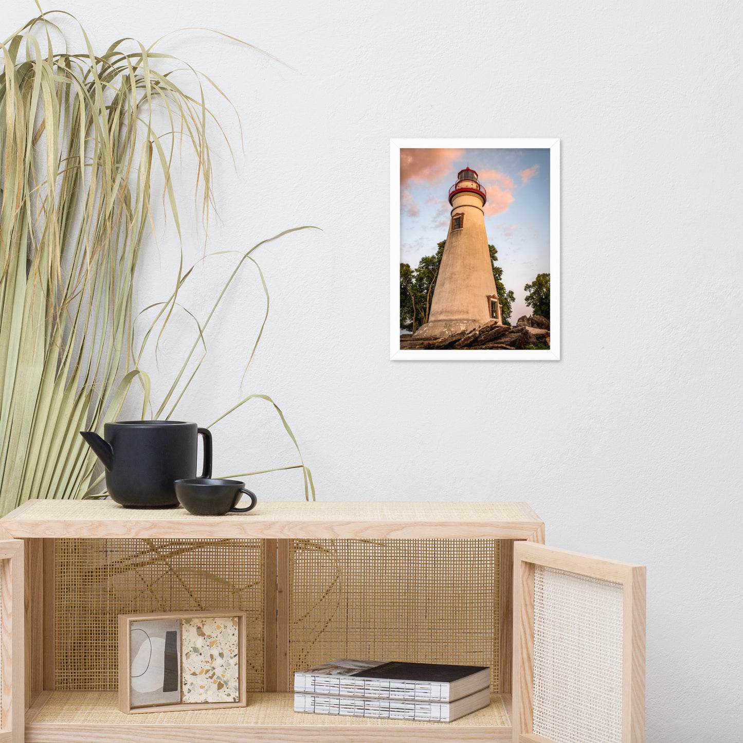 Marblehead Lighthouse at Sunset from the Shore Framed Photo Paper Wall Art Prints