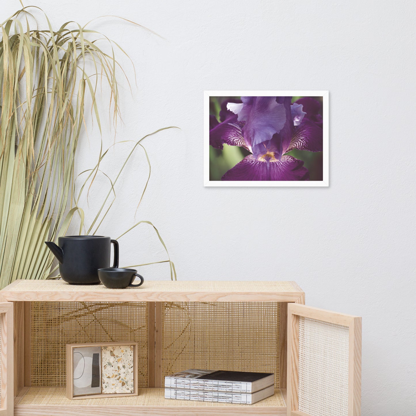 Glowing Iris Moody Midnight Floral Nature Photo Framed Wall Art Print