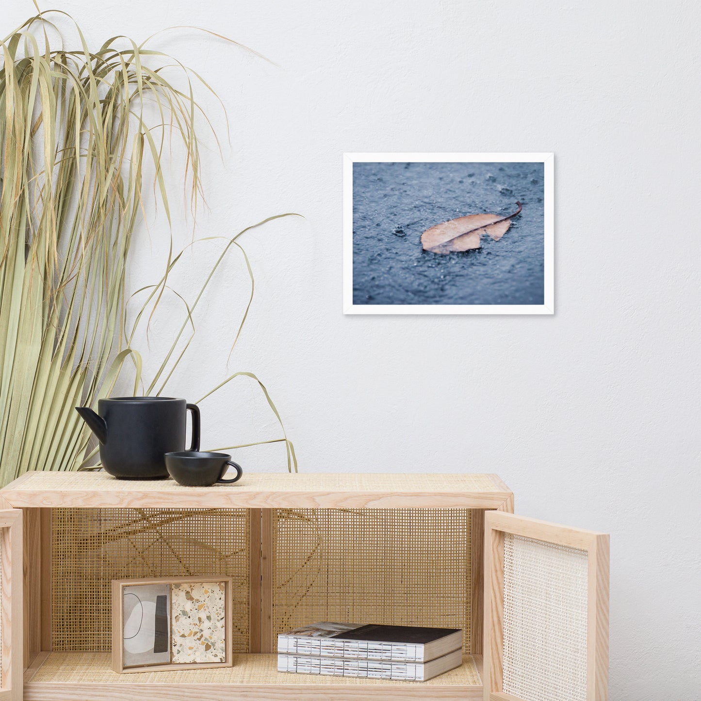 Fallen Leaf in The Rain Color Botanical Nature Photo Framed Wall Art Print