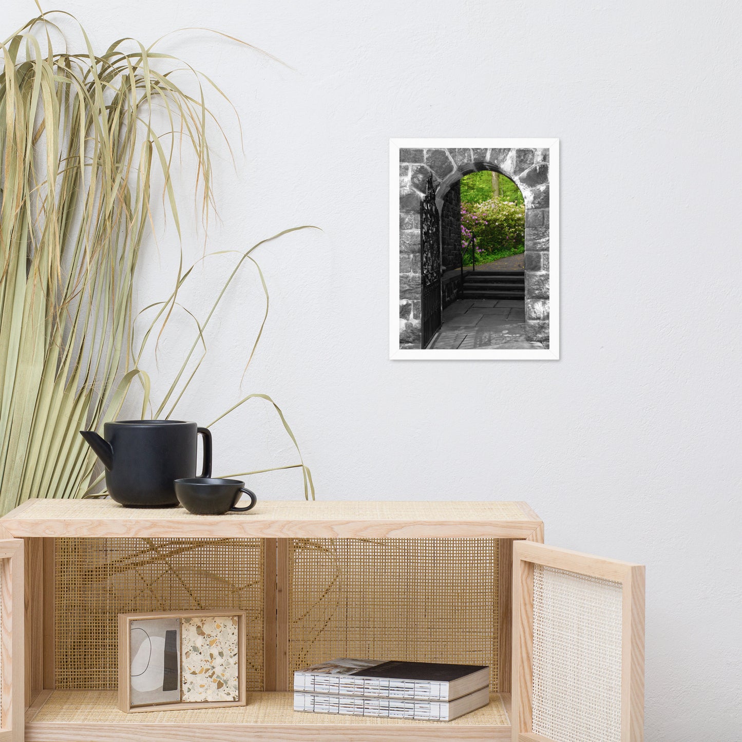 Garden Entryway Black and White Floral Nature Photo Framed Wall Art Print
