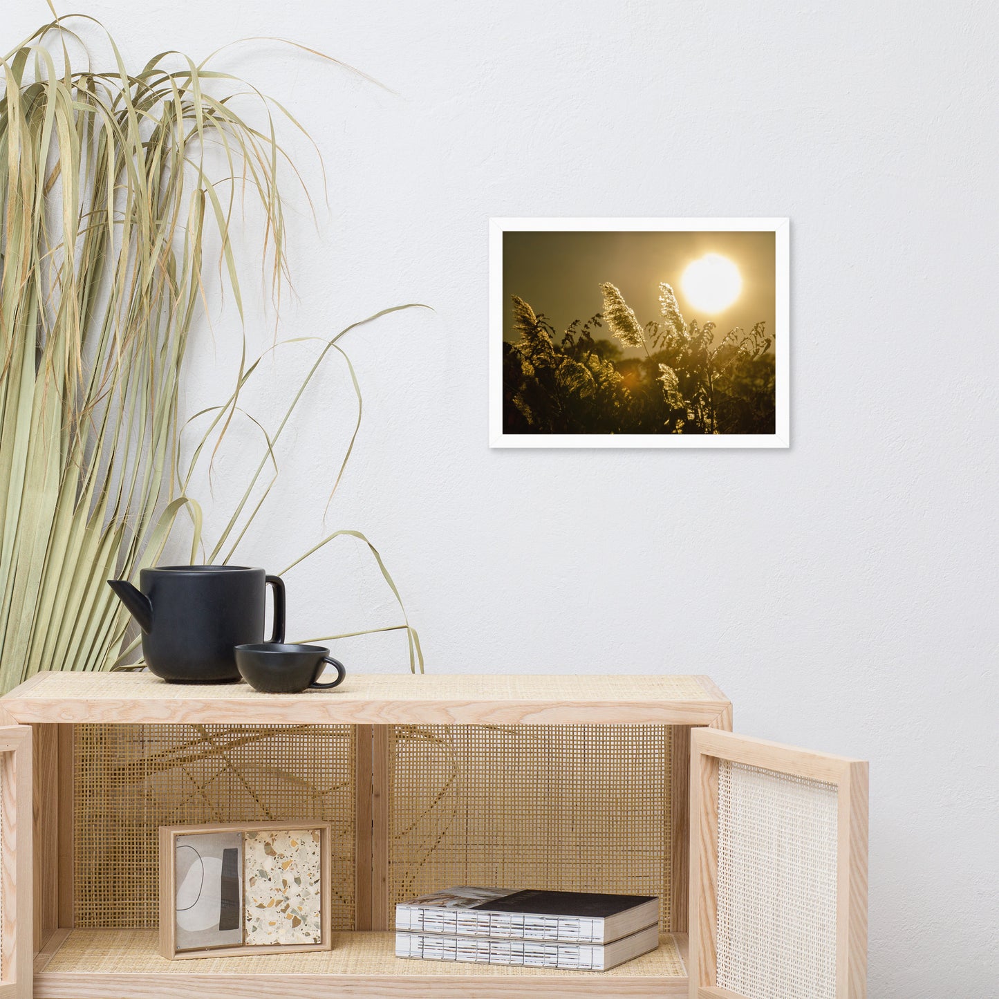 Golden Marsh Weeds Botanical Nature Photo Framed Wall Art Print