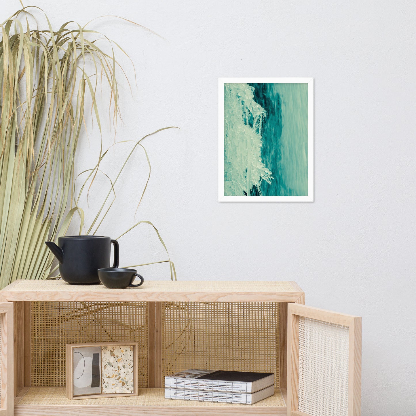Ice and Falls Nature Photo Framed Wall Art Print