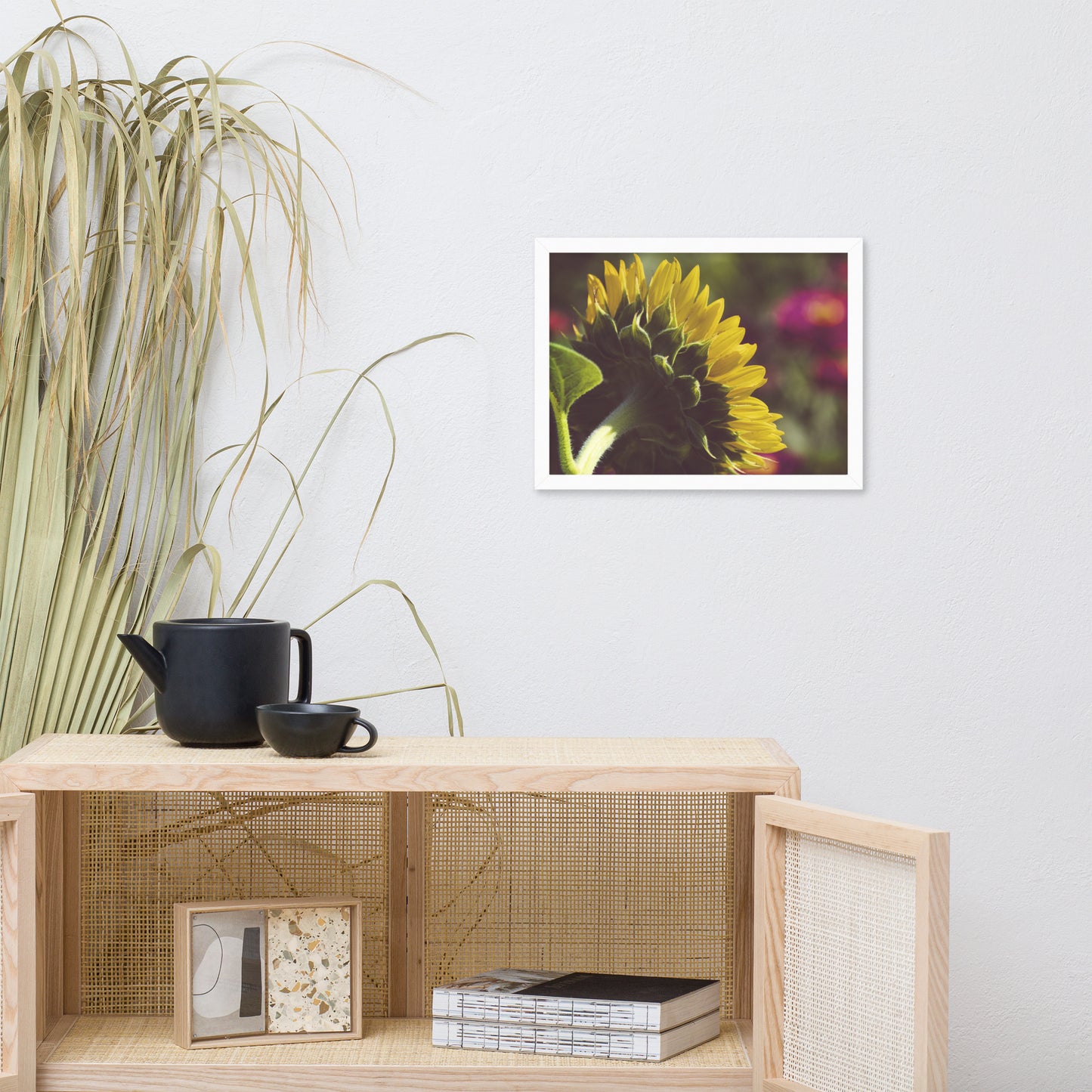 Dramatic Backside of Sunflower Grain Floral Photo Framed Wall Art Print
