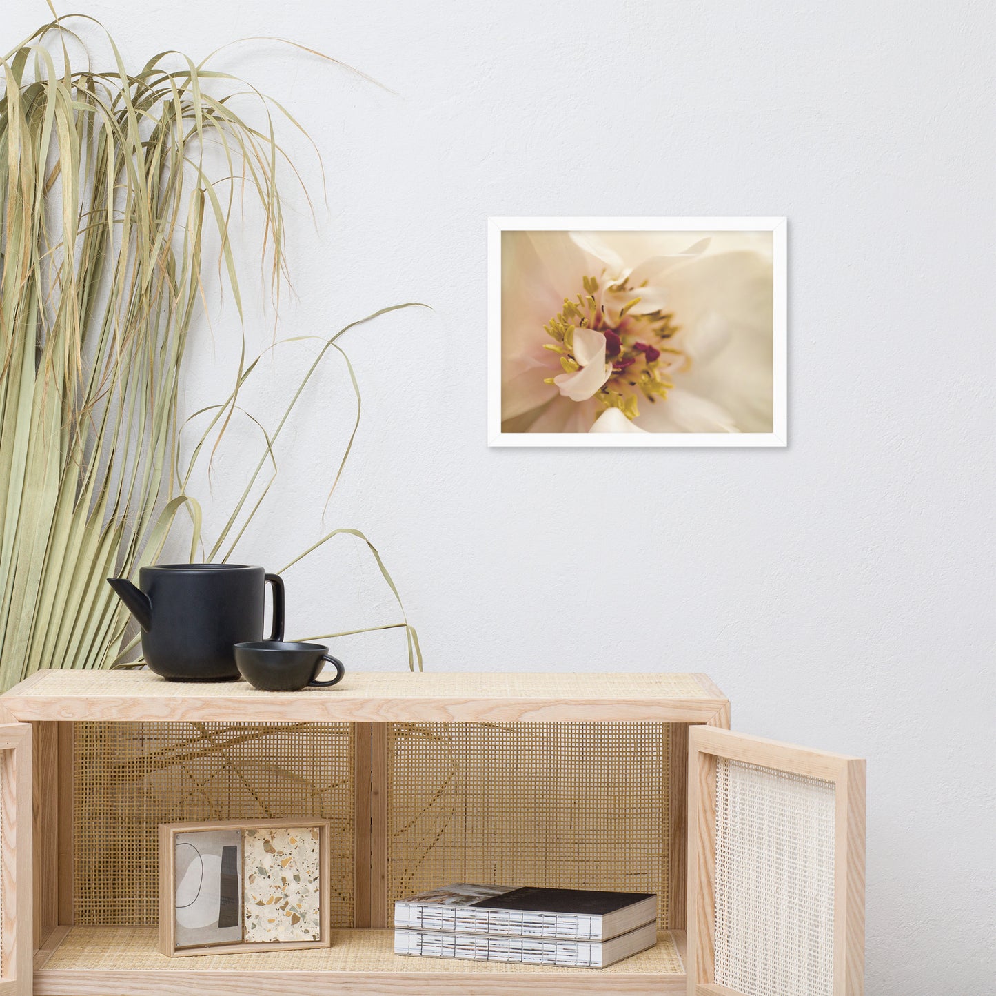 Eye of Peony Moody Midnight Floral Nature Photo Framed Wall Art Print