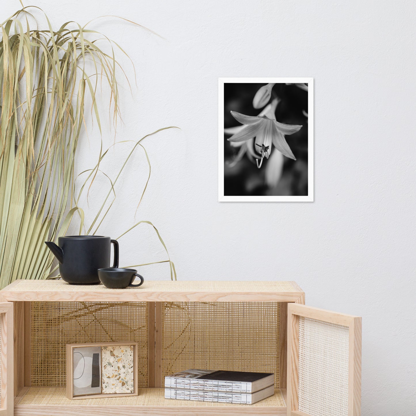 Hosta Bloom Black and White Floral Nature Photo Framed Wall Art Print