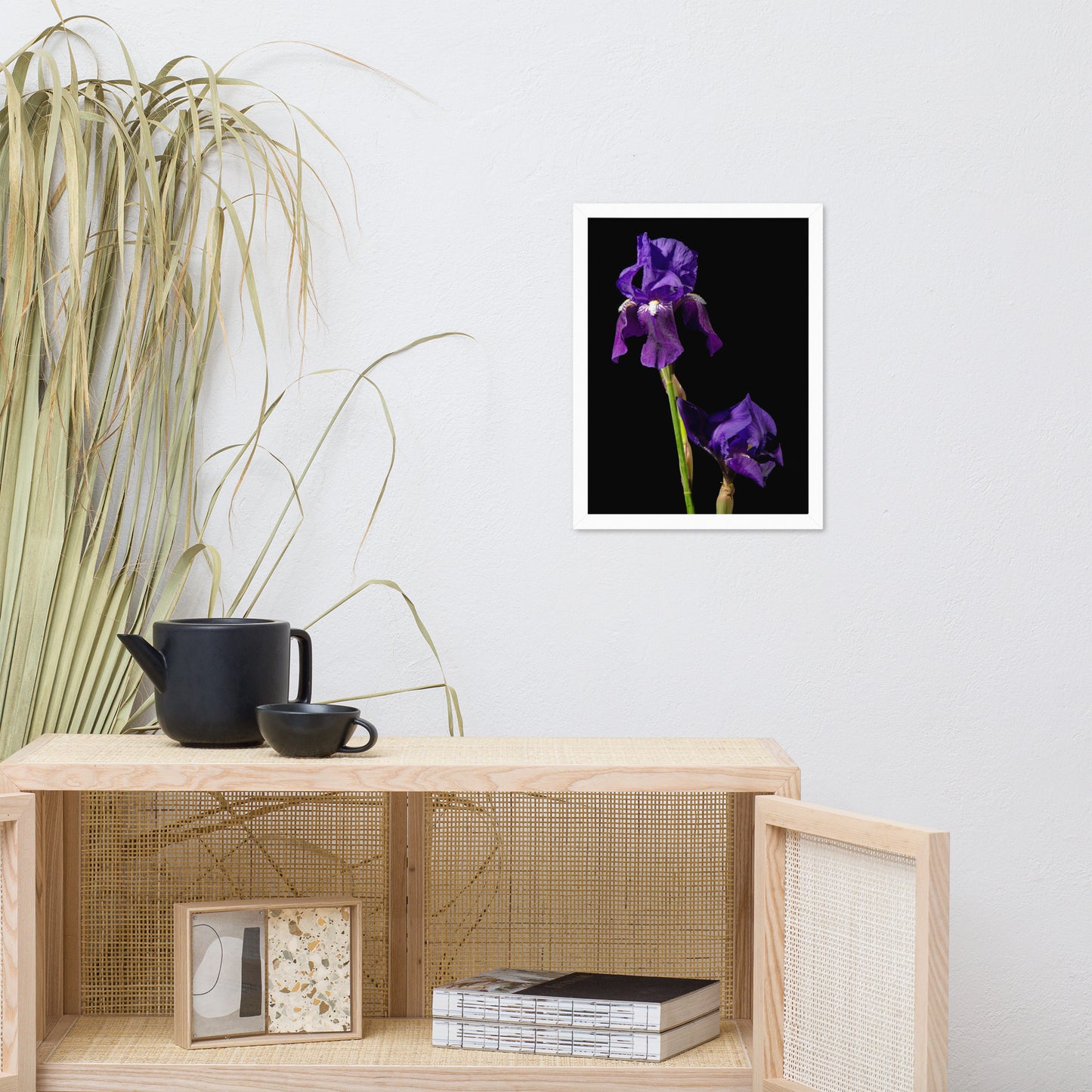 Iris on Black Floral Nature Photo Framed Wall Art Print