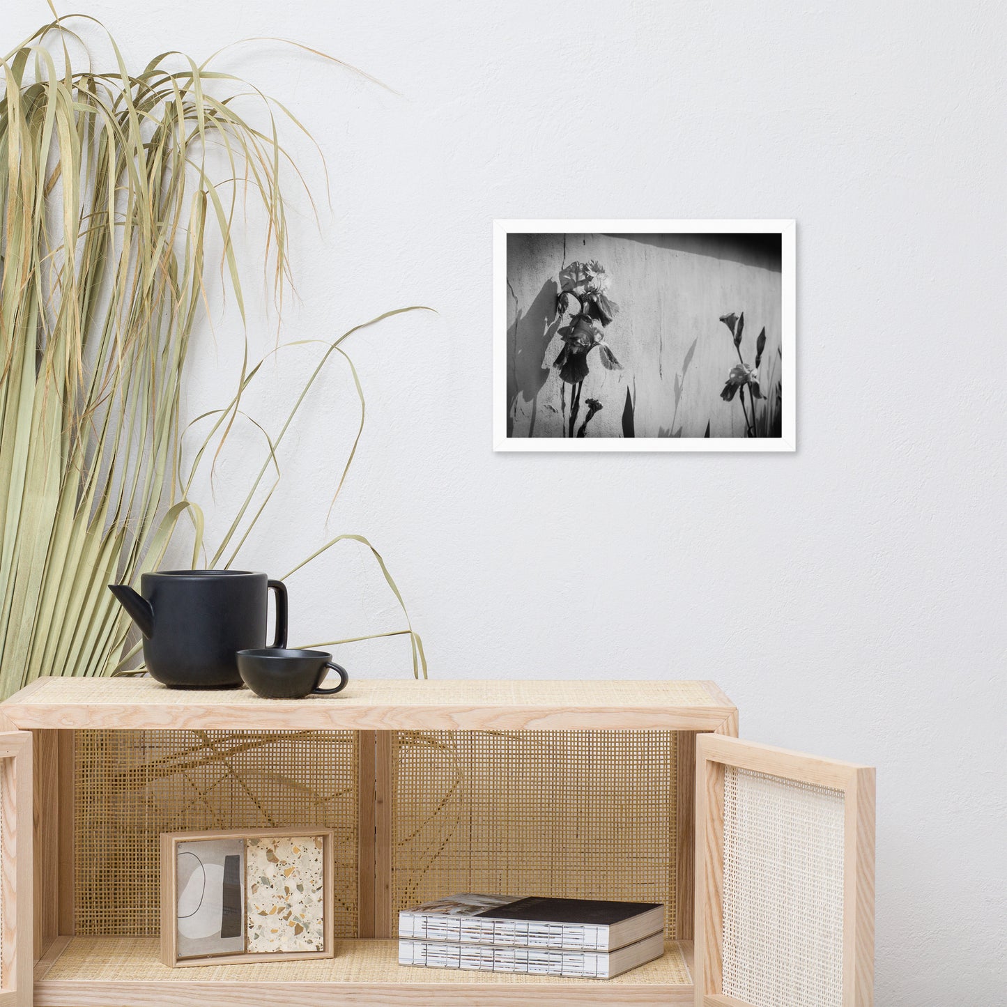 Iris on Wall Black and White Floral Nature Photo Framed Wall Art Print