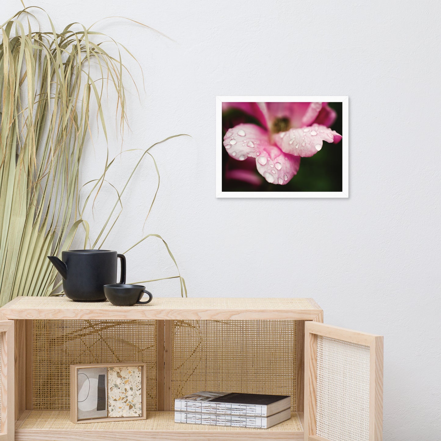 Raindrops on Wild Rose Color Floral Nature Photo Framed Wall Art Print