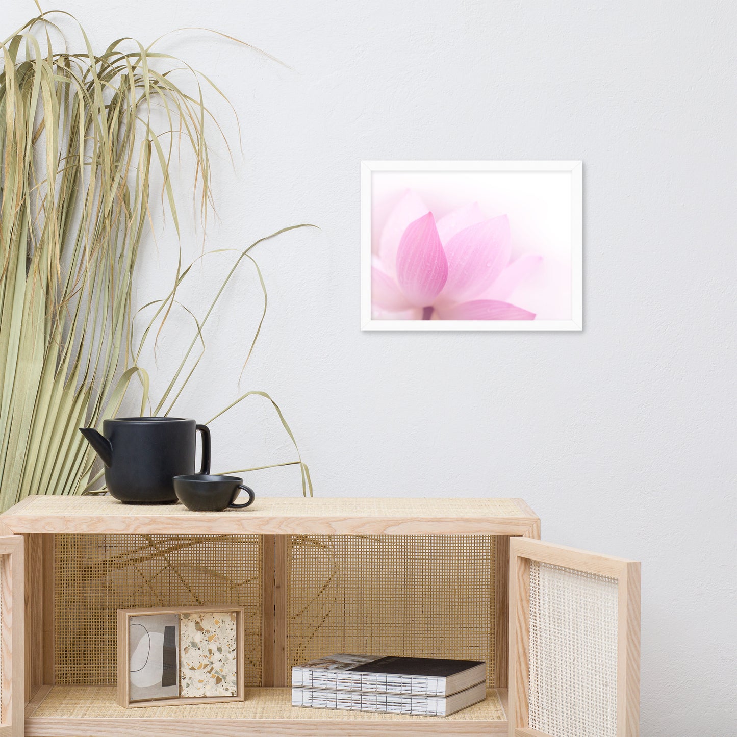 Peaceful Close-up Pink Lotus Petal Floral Framed Nature Photo Paper Poster