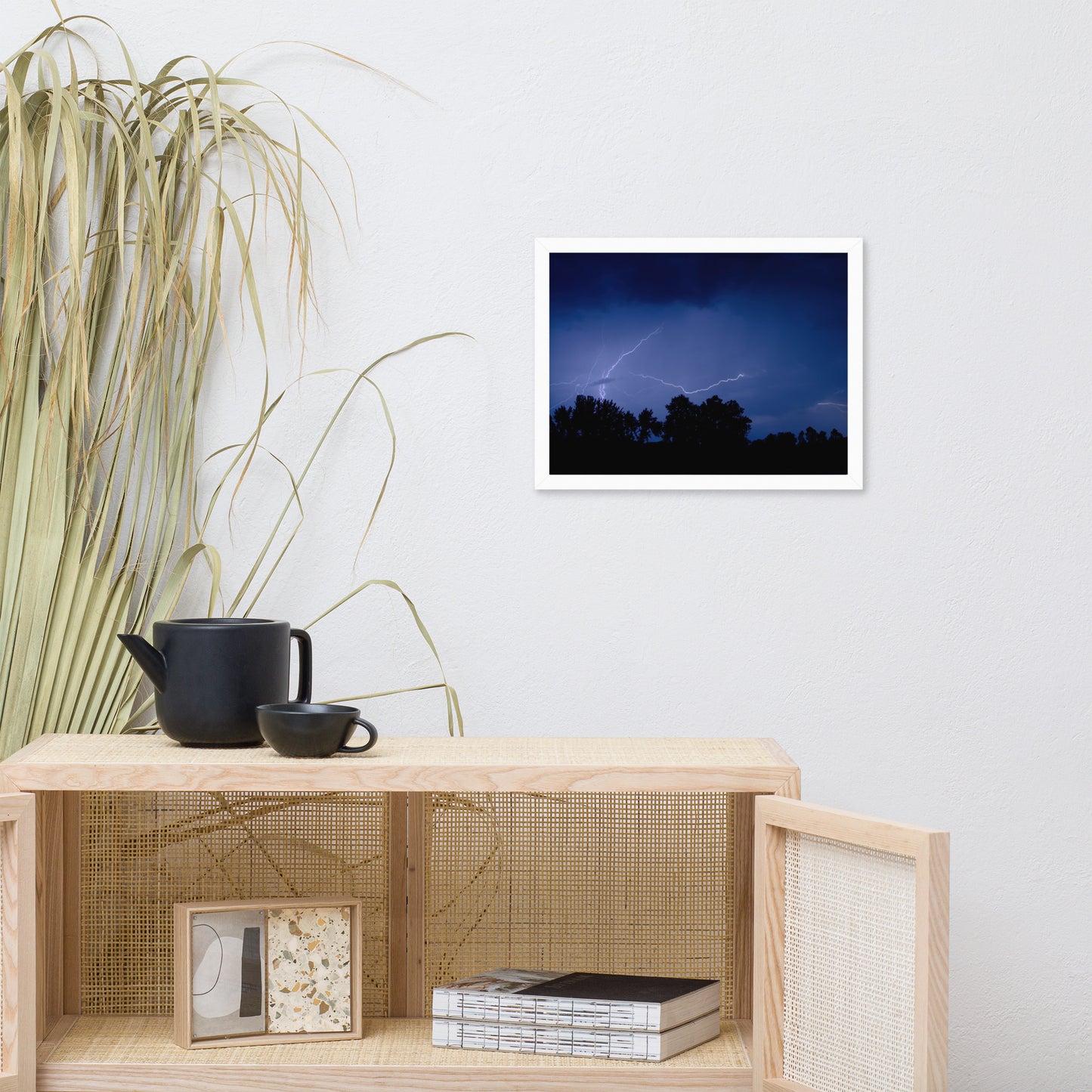 Lightning Over The Valley Urban Landscape Photo Framed Wall Art Print