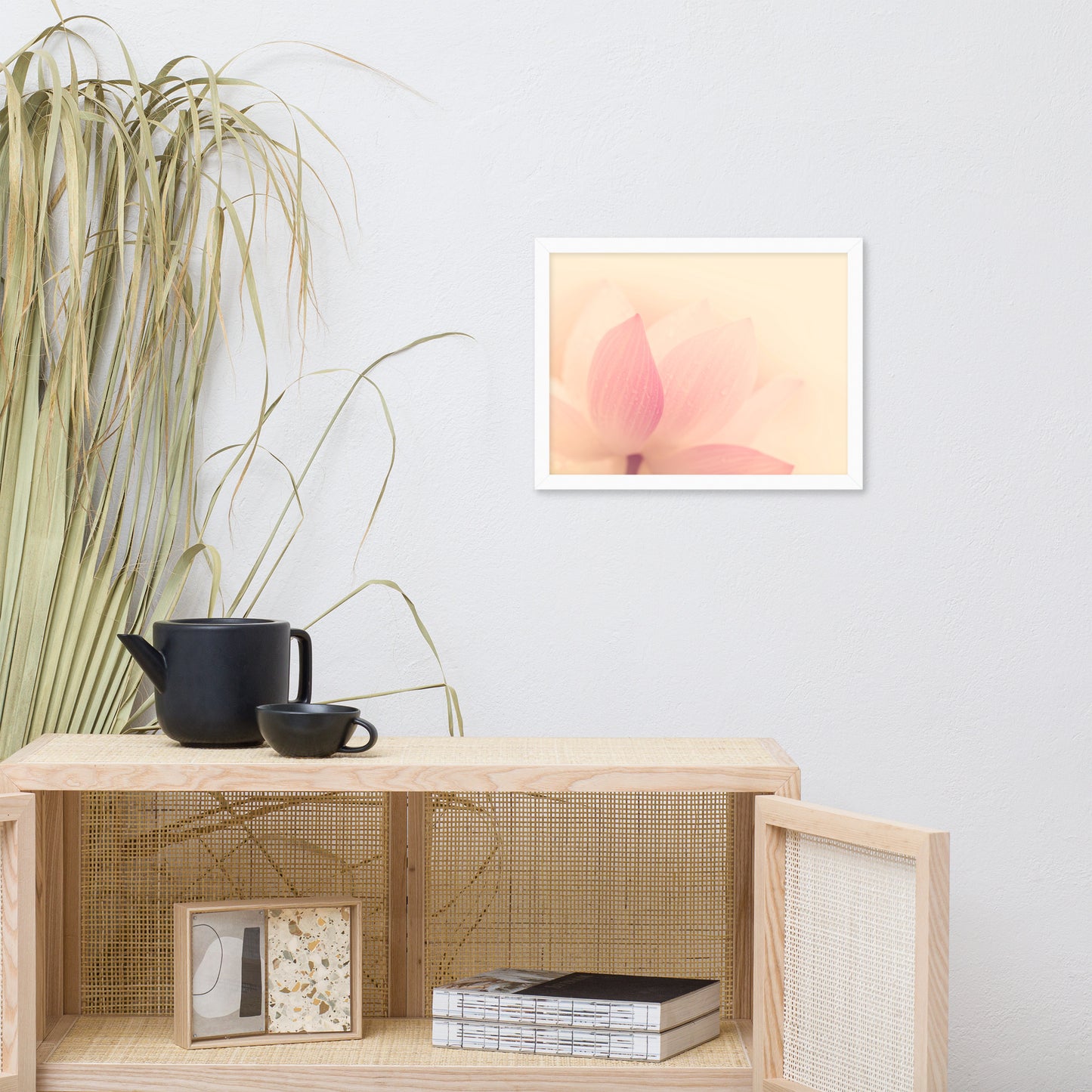 Tranquil Close-up Pink Lotus Petal Framed Photo Paper Poster