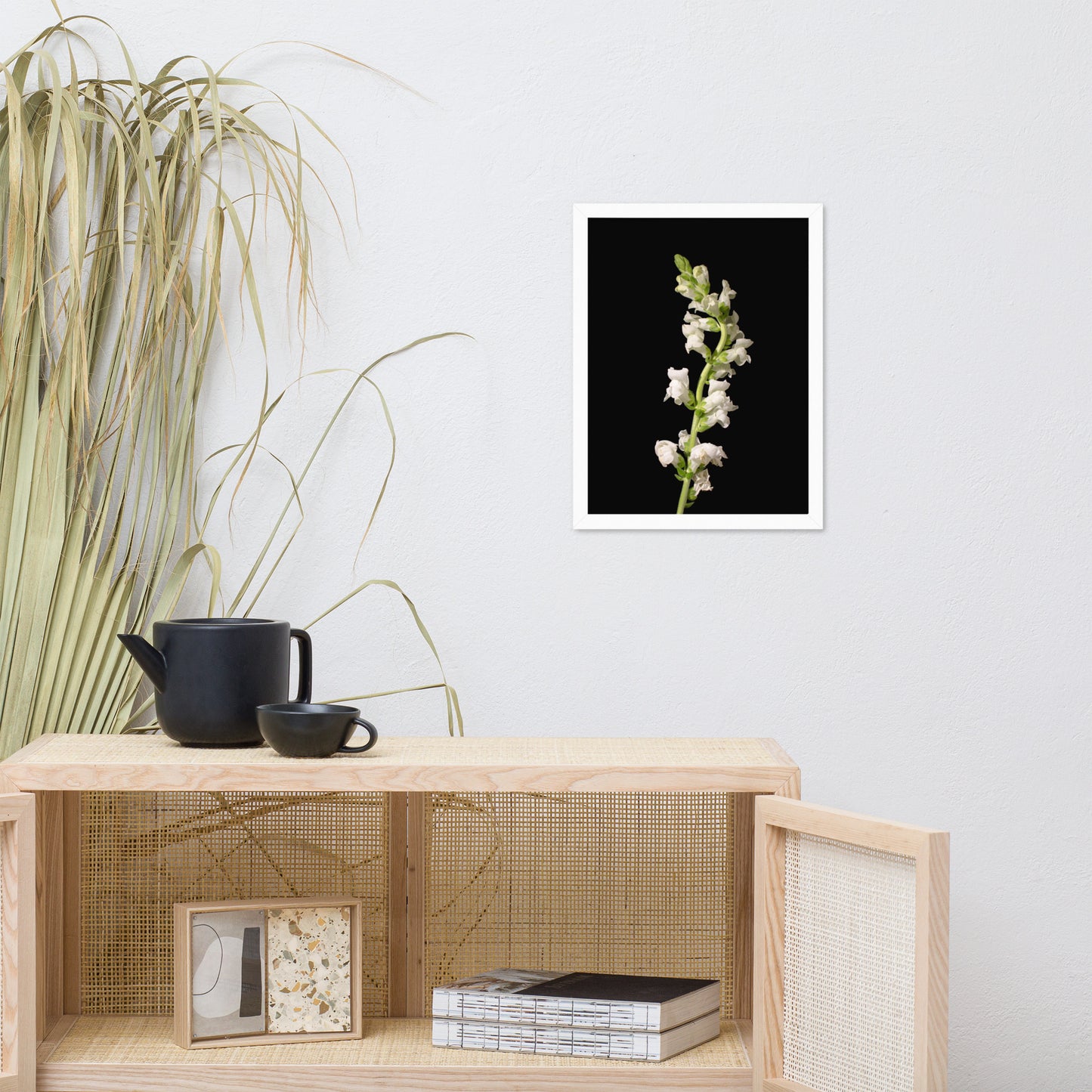 White Snapdragons Floral Nature Photo Framed Wall Art Print