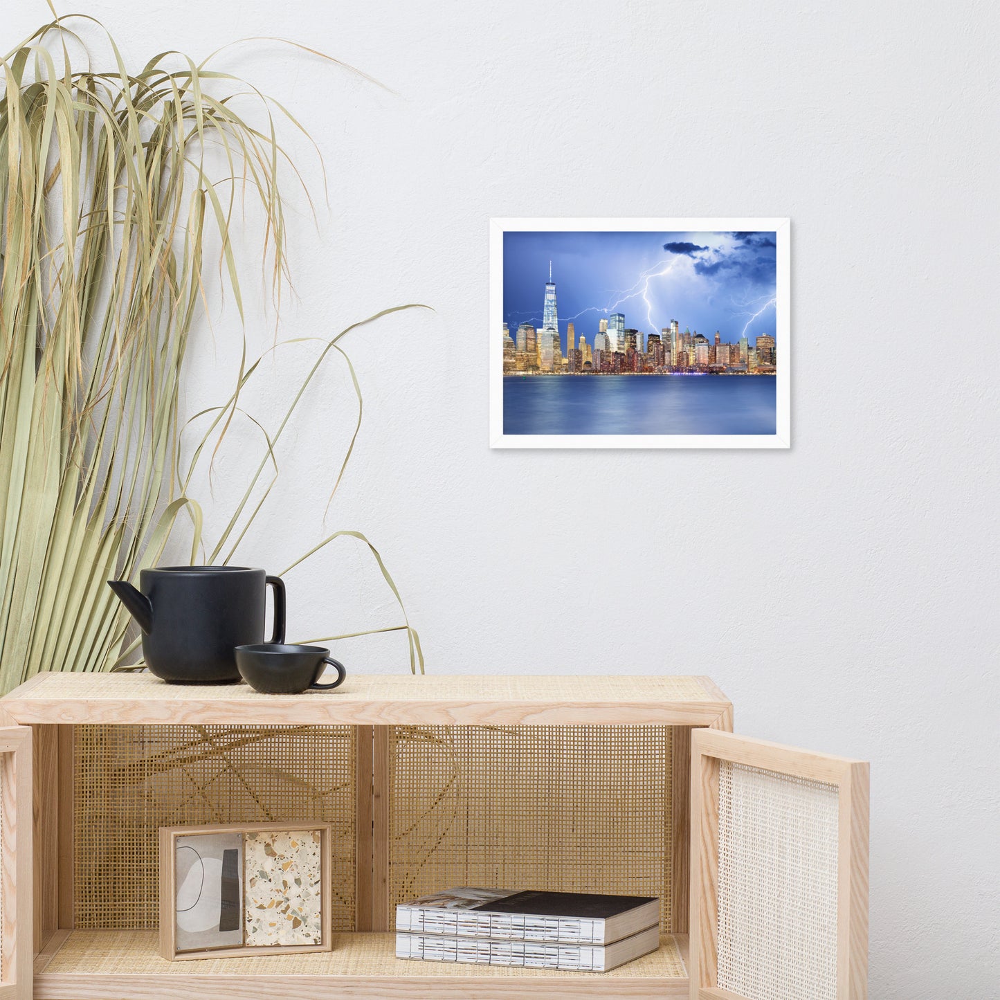 Electrifying New York Lightning Strikes the Skyline Architectural Photograph Framed Wall Art Print