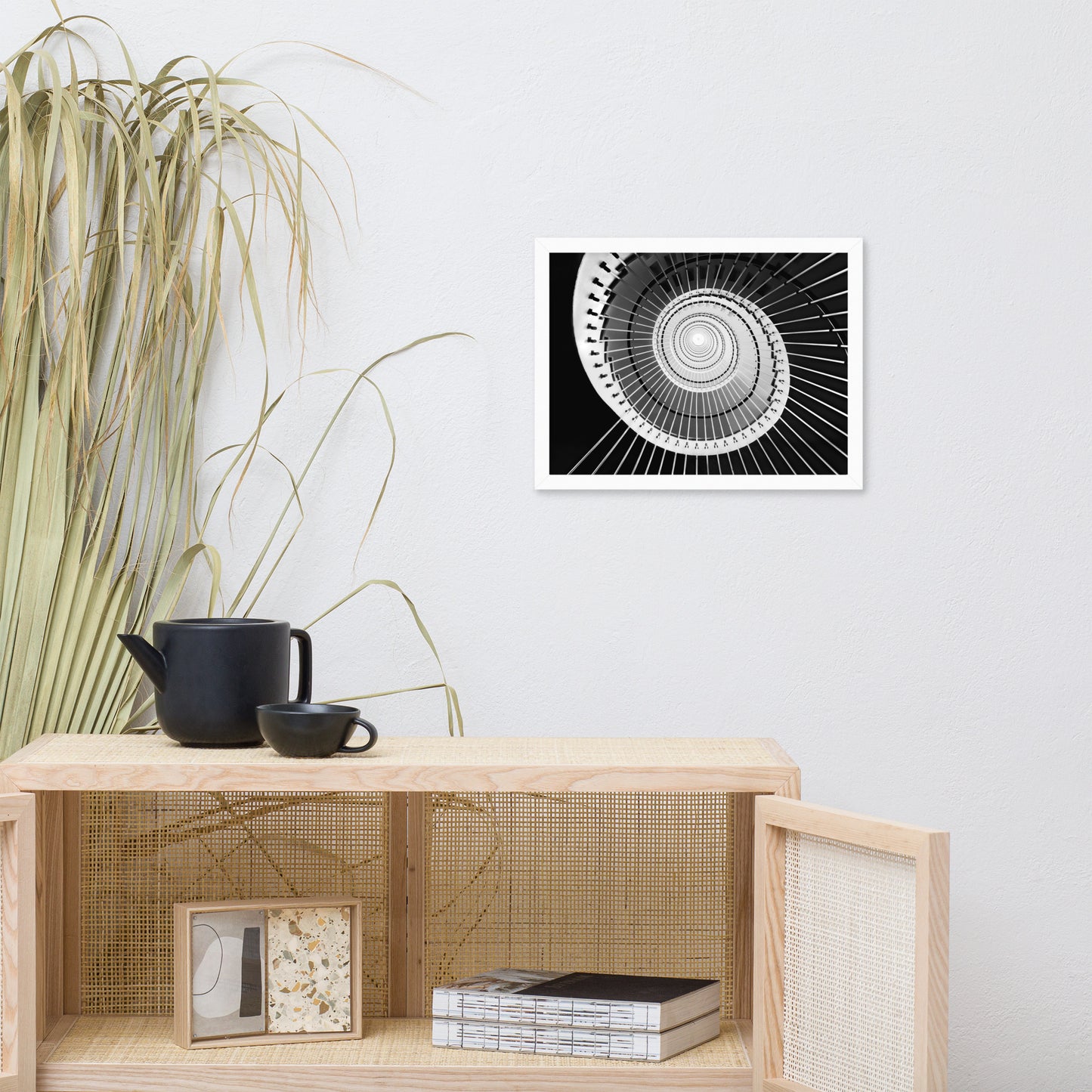 Never Ending Ascent - Equiangular Spiral Black And White Architectural Photograph Framed Wall Art Print