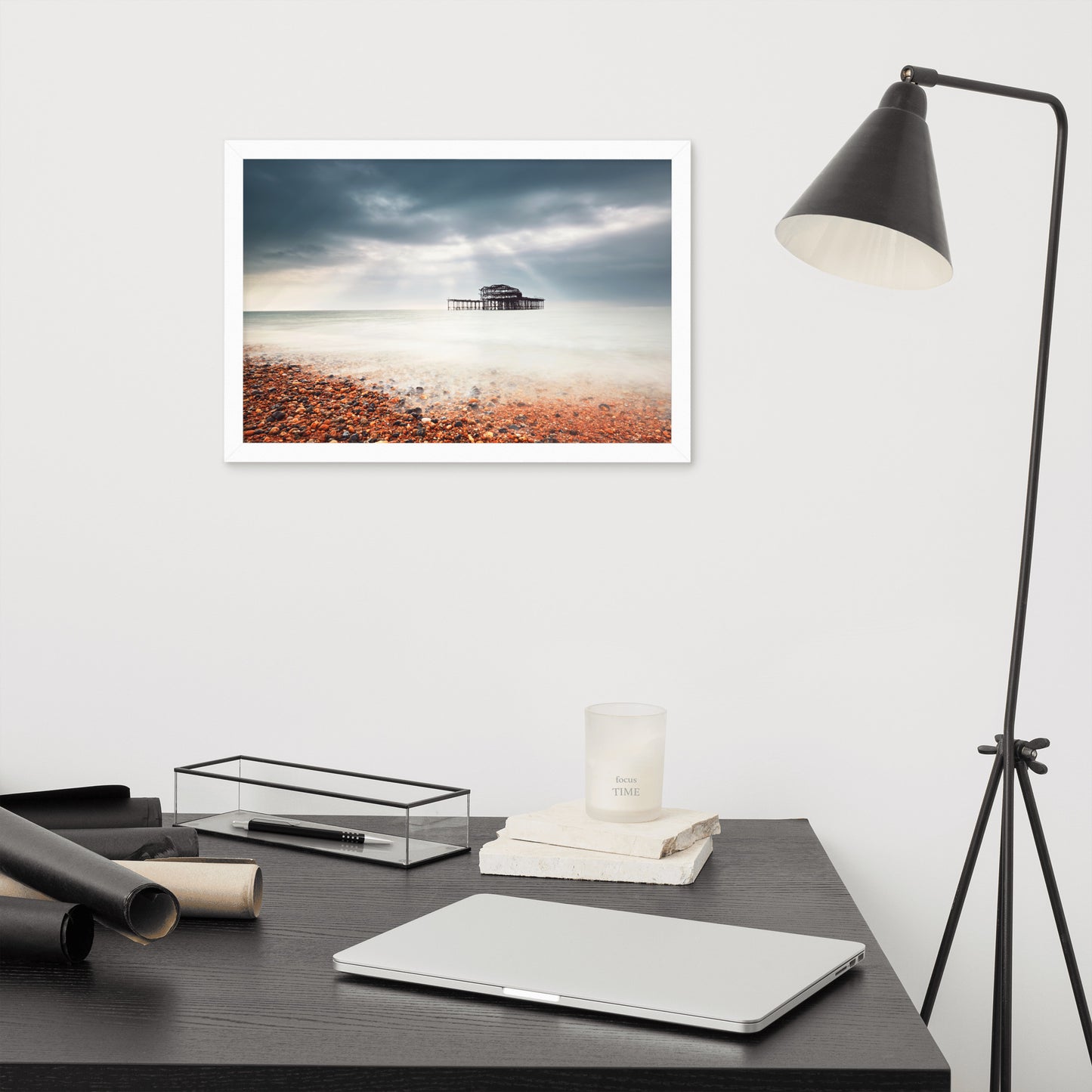 Framed Beach Art Prints: Abandoned West Pier Vintage Gentle Touch Effect - Coastal / Beach / Seascape / Nature / Landscape Photo Framed Wall Art Print - Wall Decor - Artwork