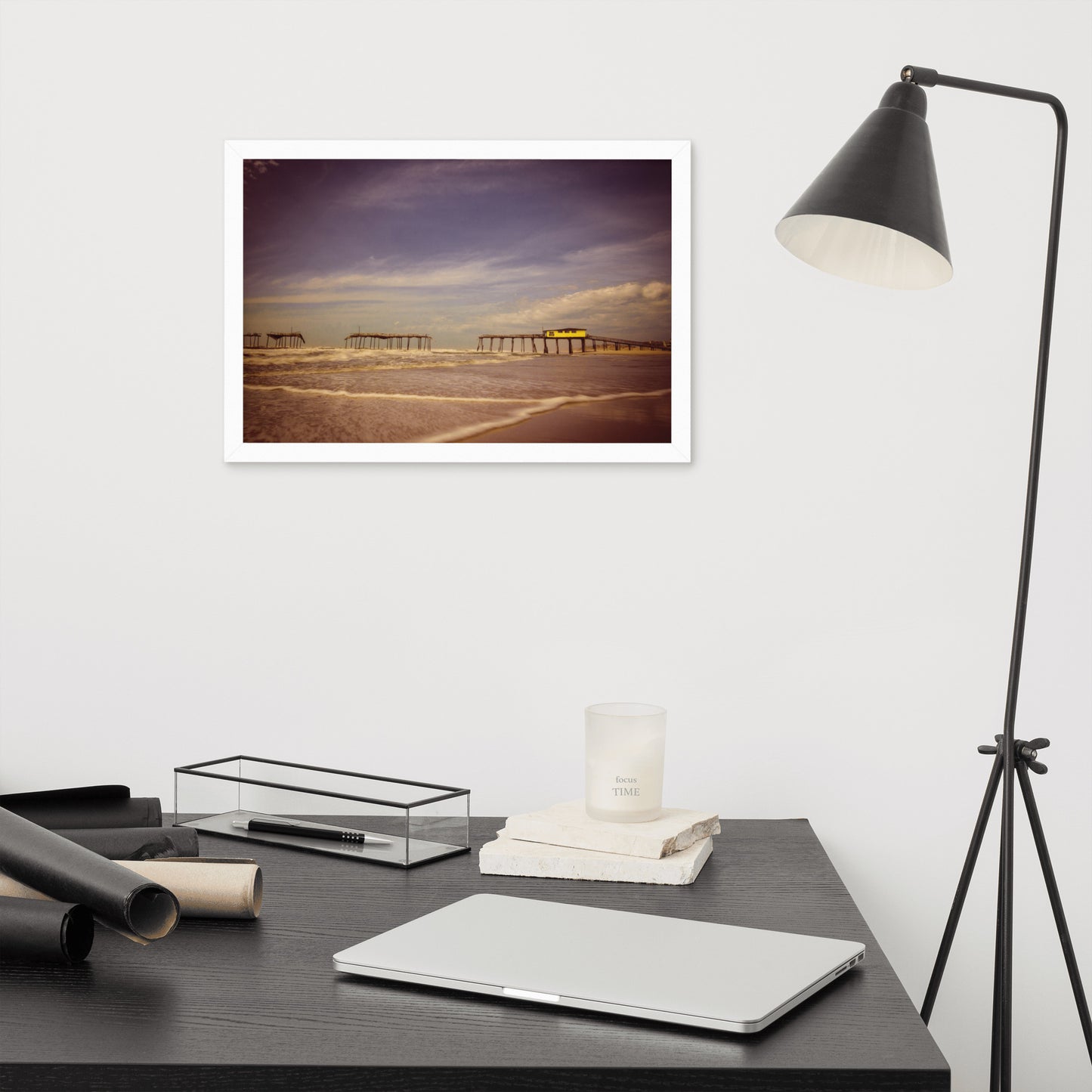 Wall Art For Psychologist Office: Aged View of Frisco Pier Beach / Coastal / Seascape / Rustic / Nature / Landscape Photograph Framed Wall Art Print - Wall Decor - Artwork