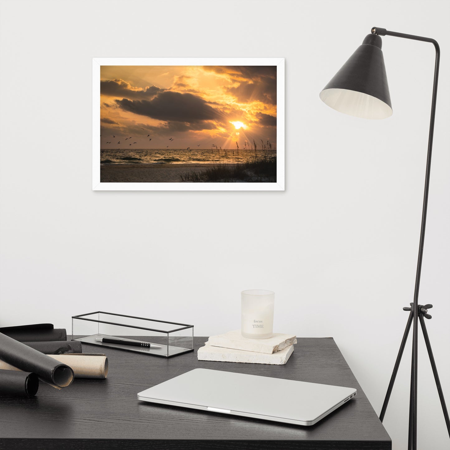 Wall Art Mens Office: Anna Maria Island Cloudy Beach Sunset 1 - Coastal / Beach / Seascape / Nature / Landscape Photo Framed Wall Art Print - Artwork