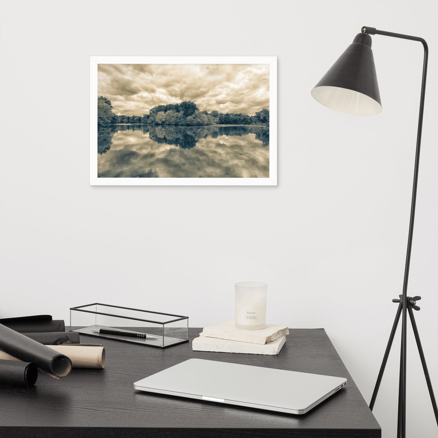 Wall Hangings For Office: Autumn Reflections Sepia - Rural / Rustic / Botanical / Farmhouse Style Landscape / Nature Photograph Framed Print - Wall Decor - Artwork