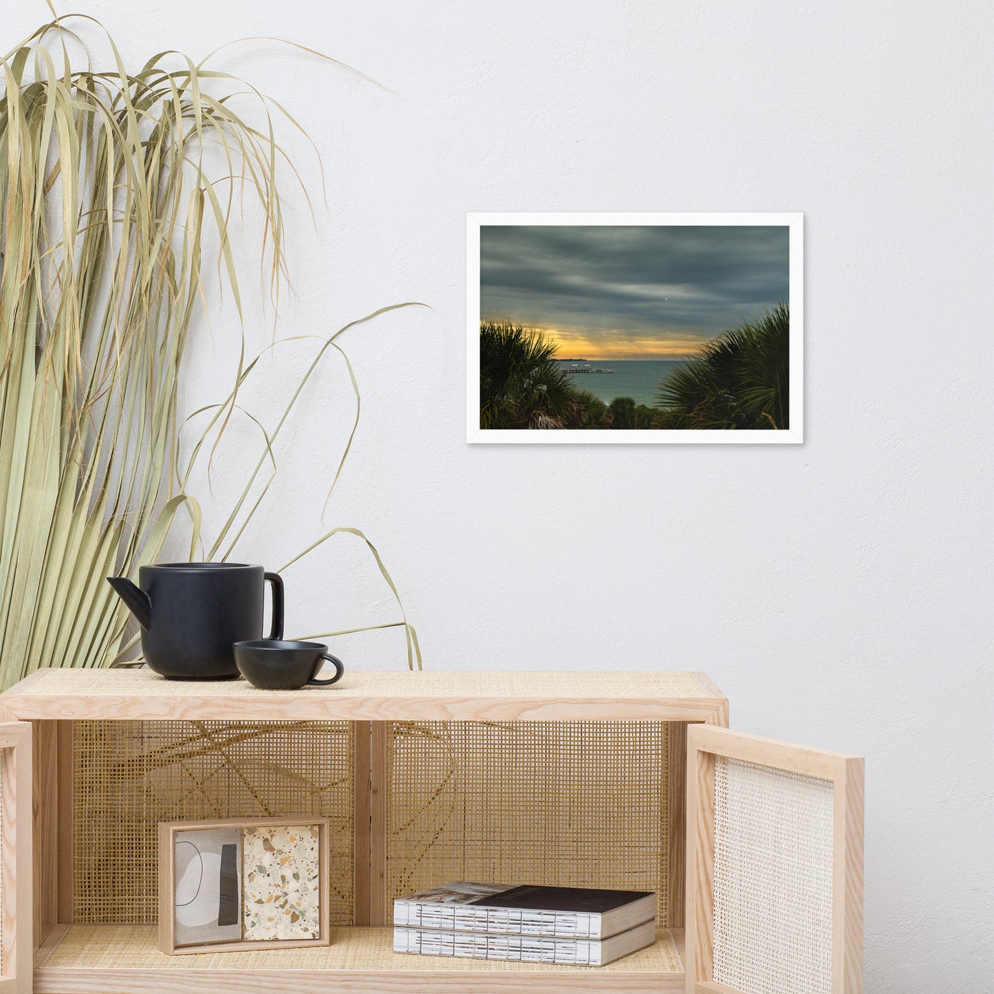 Cloudy Rainy Sunset De Soto Beach Framed Photo Paper Wall Art Prints