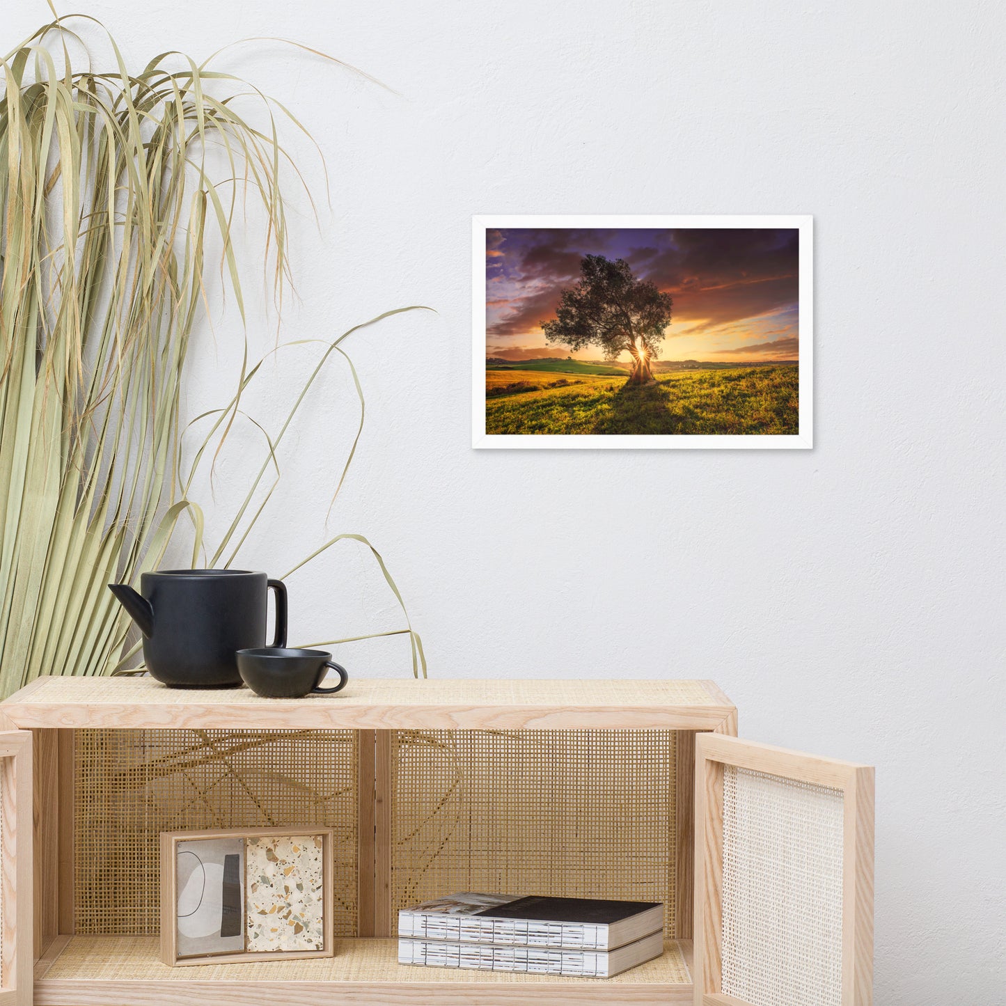 Countryside Olive Tree Sunset Landscape Photo Framed Wall Art Print
