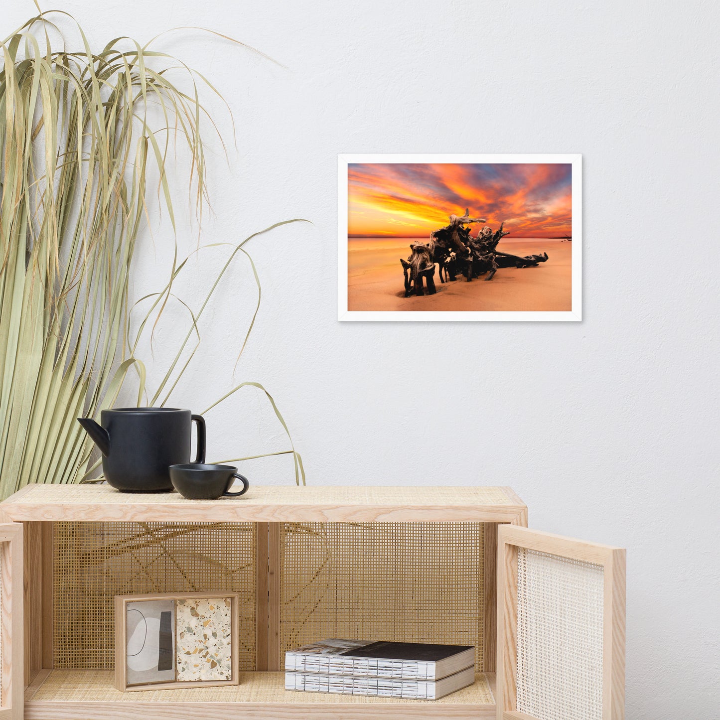Dried Tree Roots and Sunrise Boneyard Beach Jacksonville Florida Framed Wall Art Print