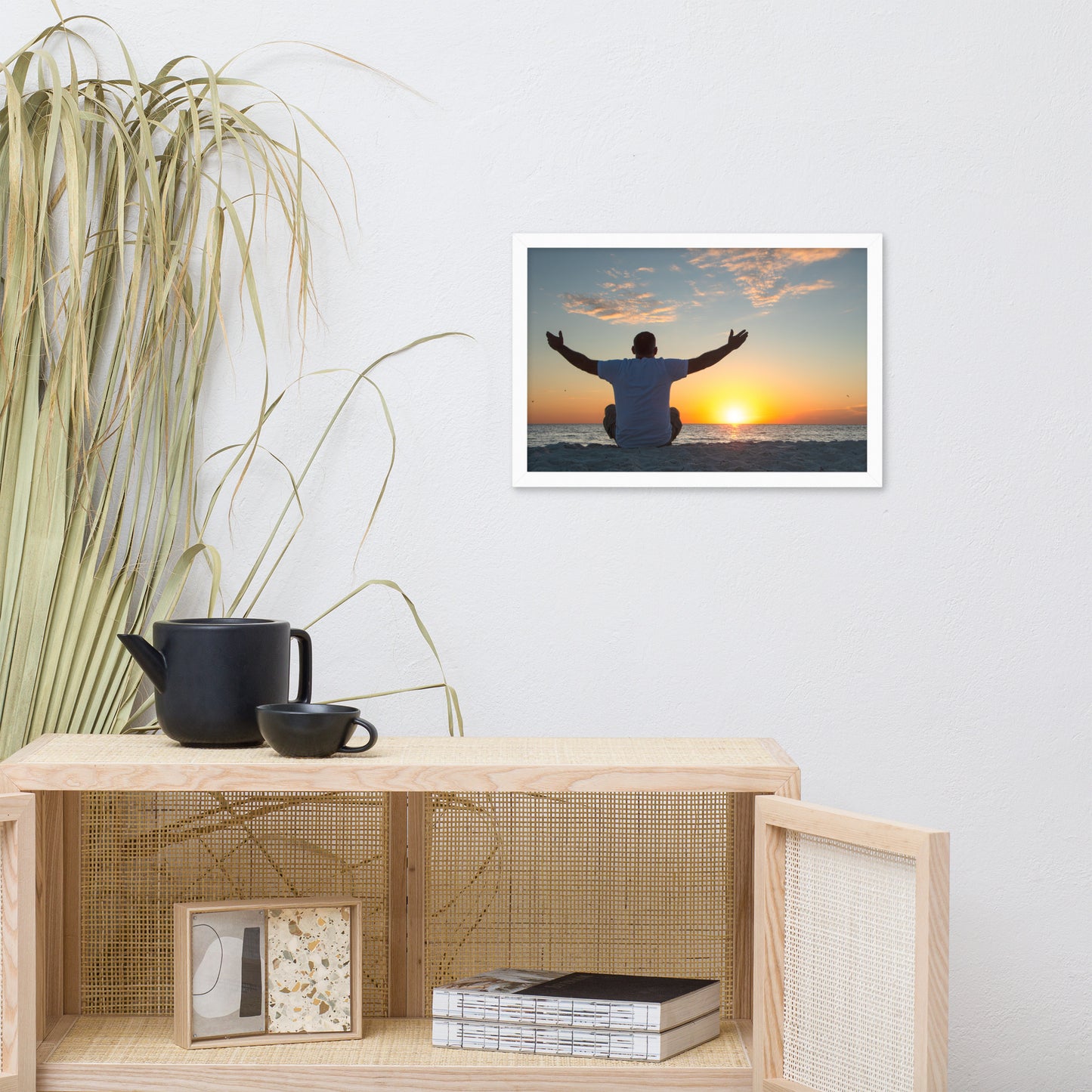 Embrace The Light Sunset Coastal Landscape Photo Framed Wall Art Print