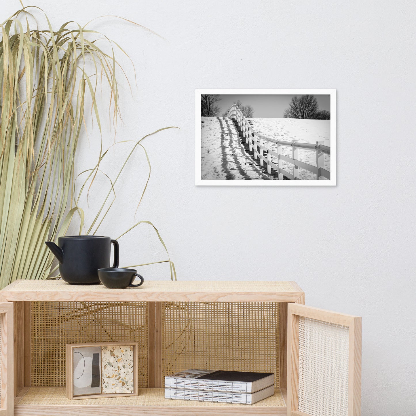 Endless Fences in Black & White Rural Landscape Framed Photo Paper Wall Art Prints