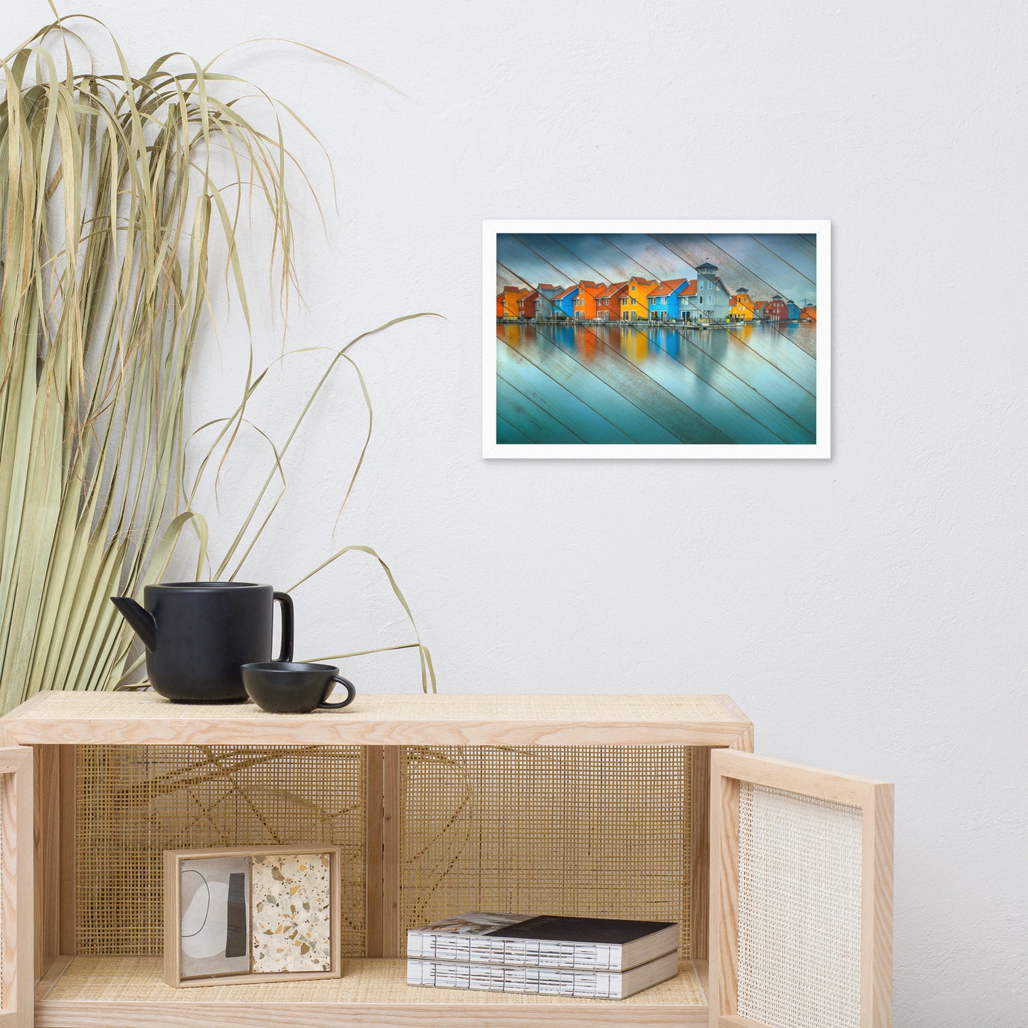 Faux Wood Blue Morning at Waters Edge Framed Photo Paper Wall Art Prints