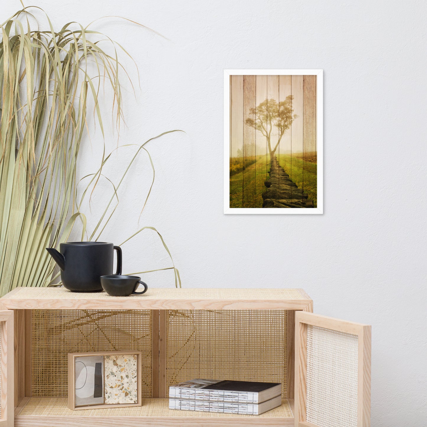 Faux Wood Calming Morning Landscape Framed Photo Wall Art Prints