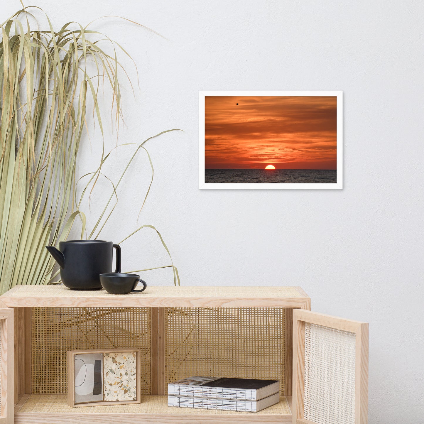 Fire in the Sky Coastal Sunset Landscape Photo Framed Wall Art Print