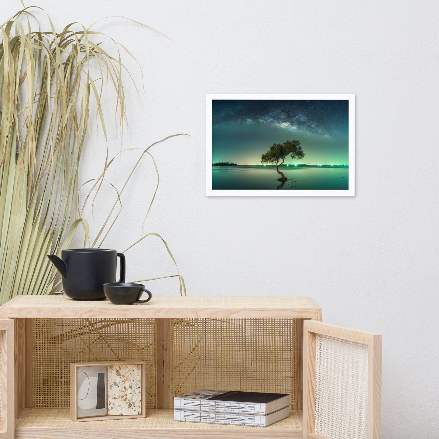 Glowing Milky Way Galaxy with Tree Framed Wall Art Prints
