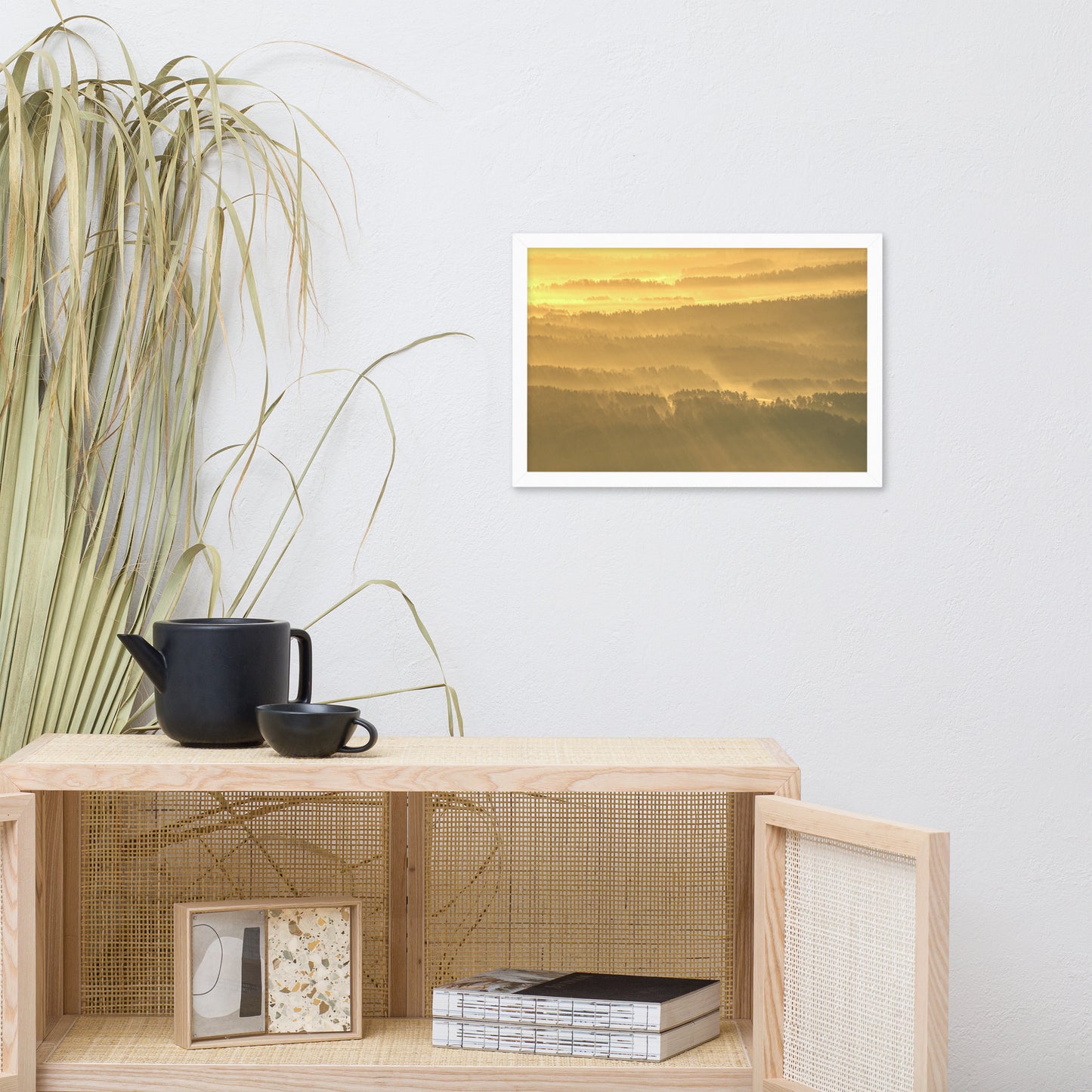 Golden Mist Valley - Hills & Mountain Range Framed Photo Paper Wall Art Prints